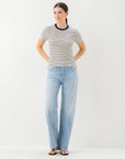 Mindy Contrast Top - Cream with Navy Stripes