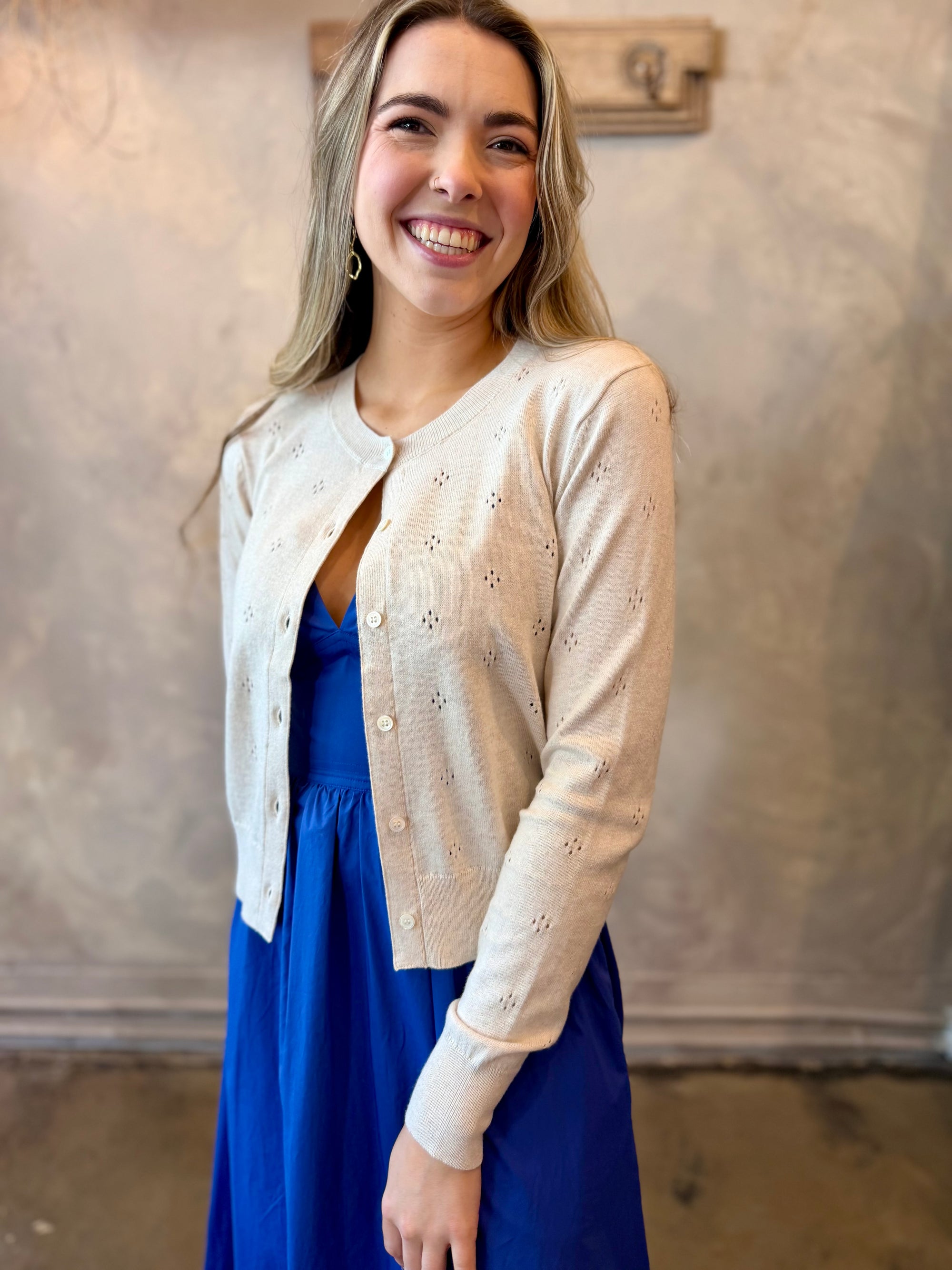 Pointelle Cardigan - Oatmeal