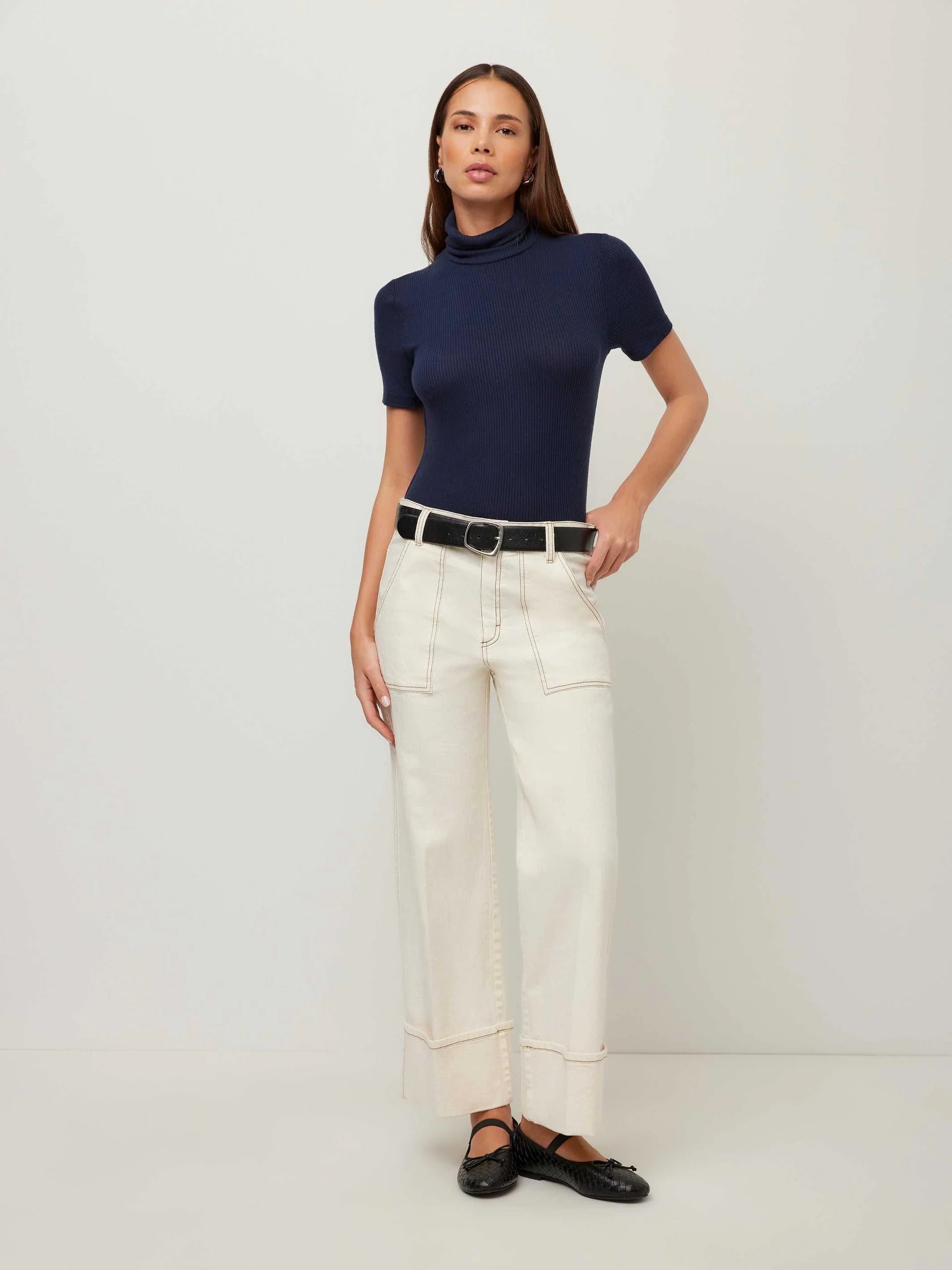 Tracey Patch Pocket Cuffed Jeans - Natural