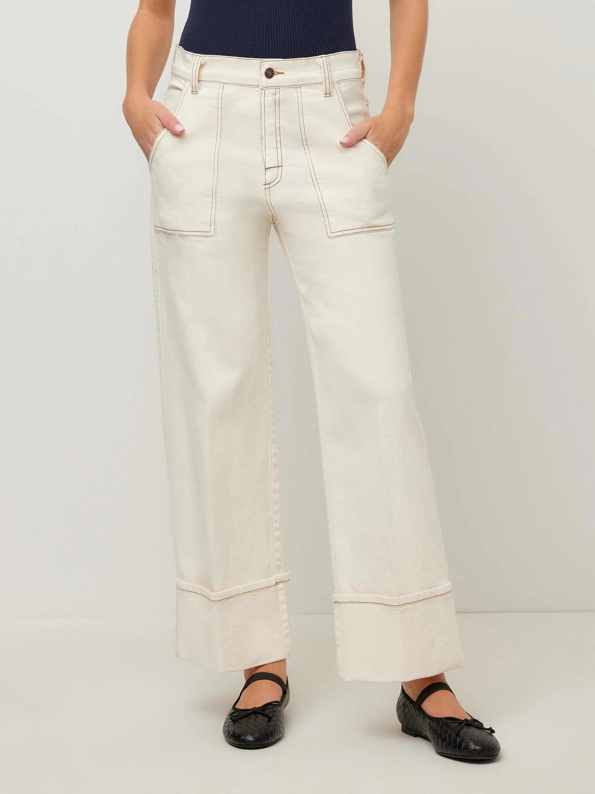 Tracey Patch Pocket Cuffed Jeans - Natural