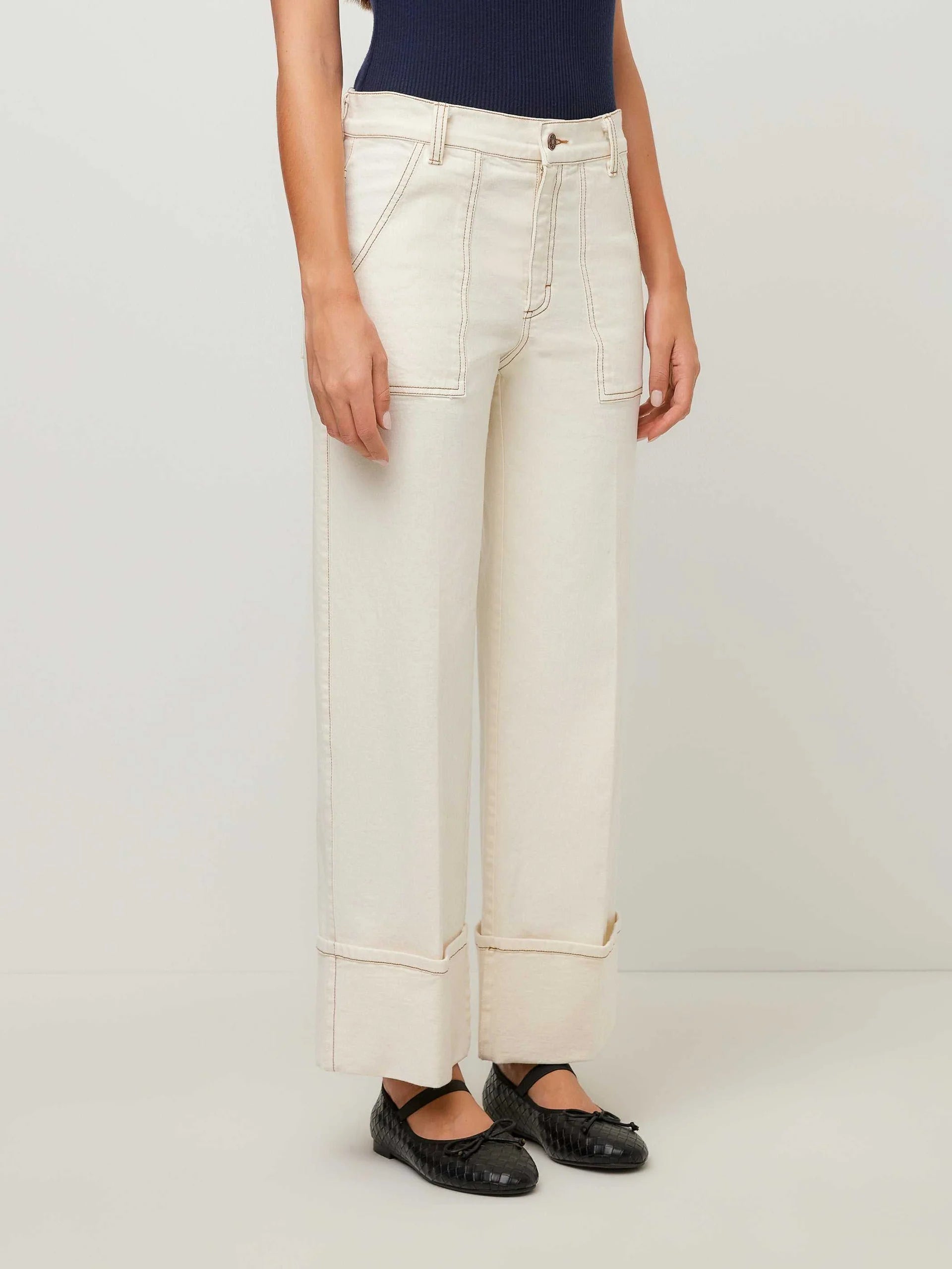 Tracey Patch Pocket Cuffed Jeans - Natural