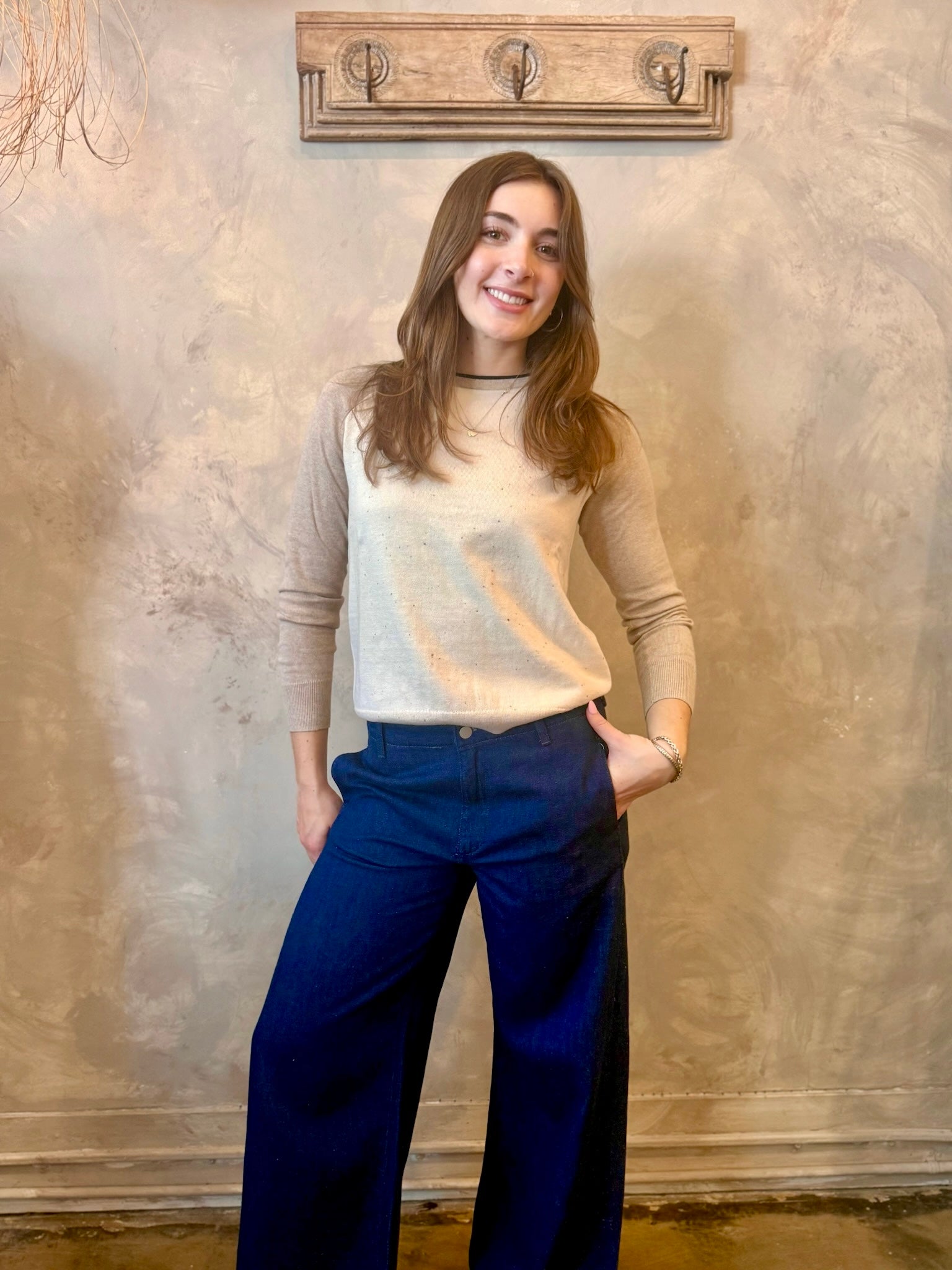 2-Tone Sweater - Cream