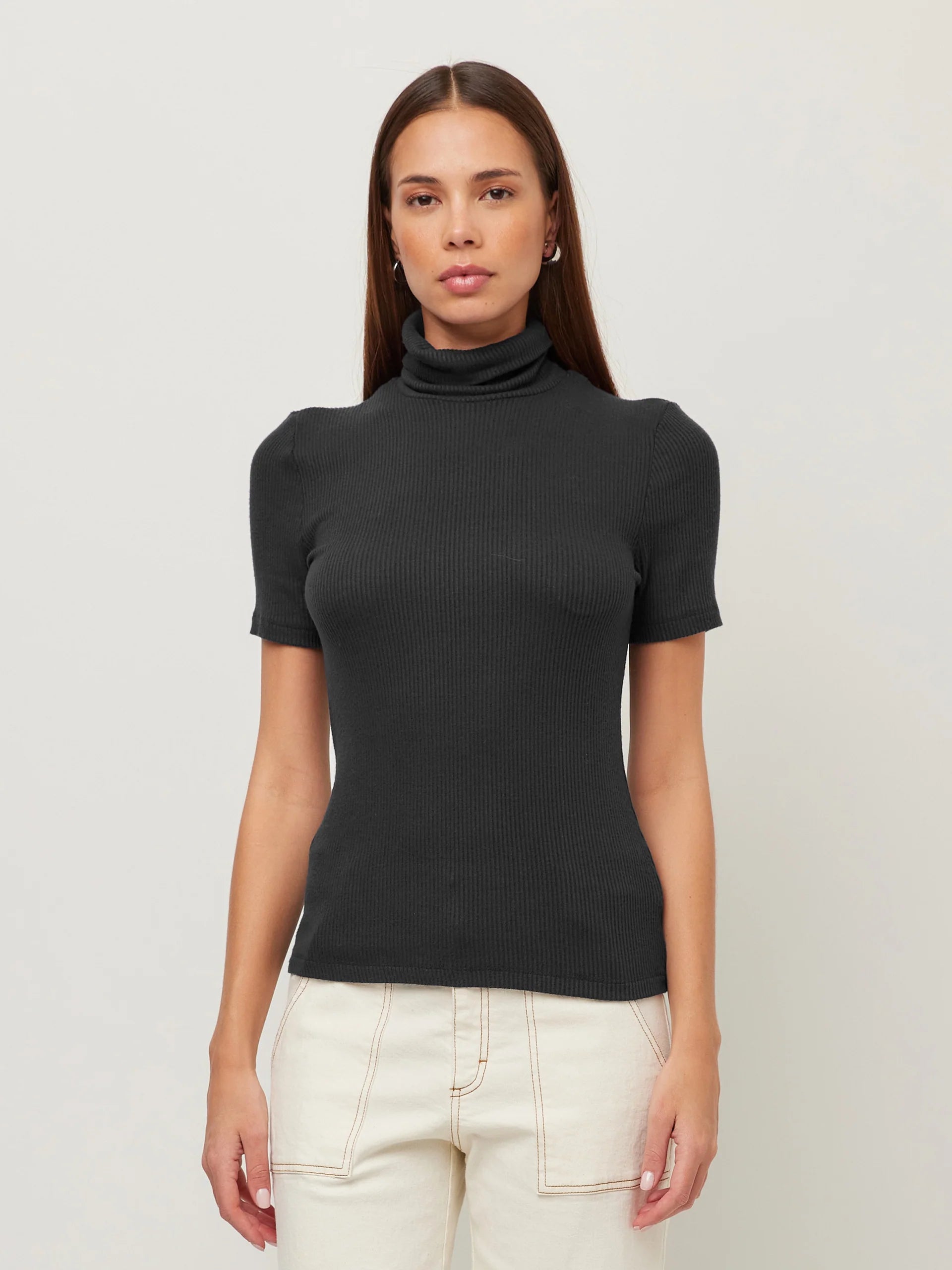 Jane Short Sleeve Turtleneck - Black