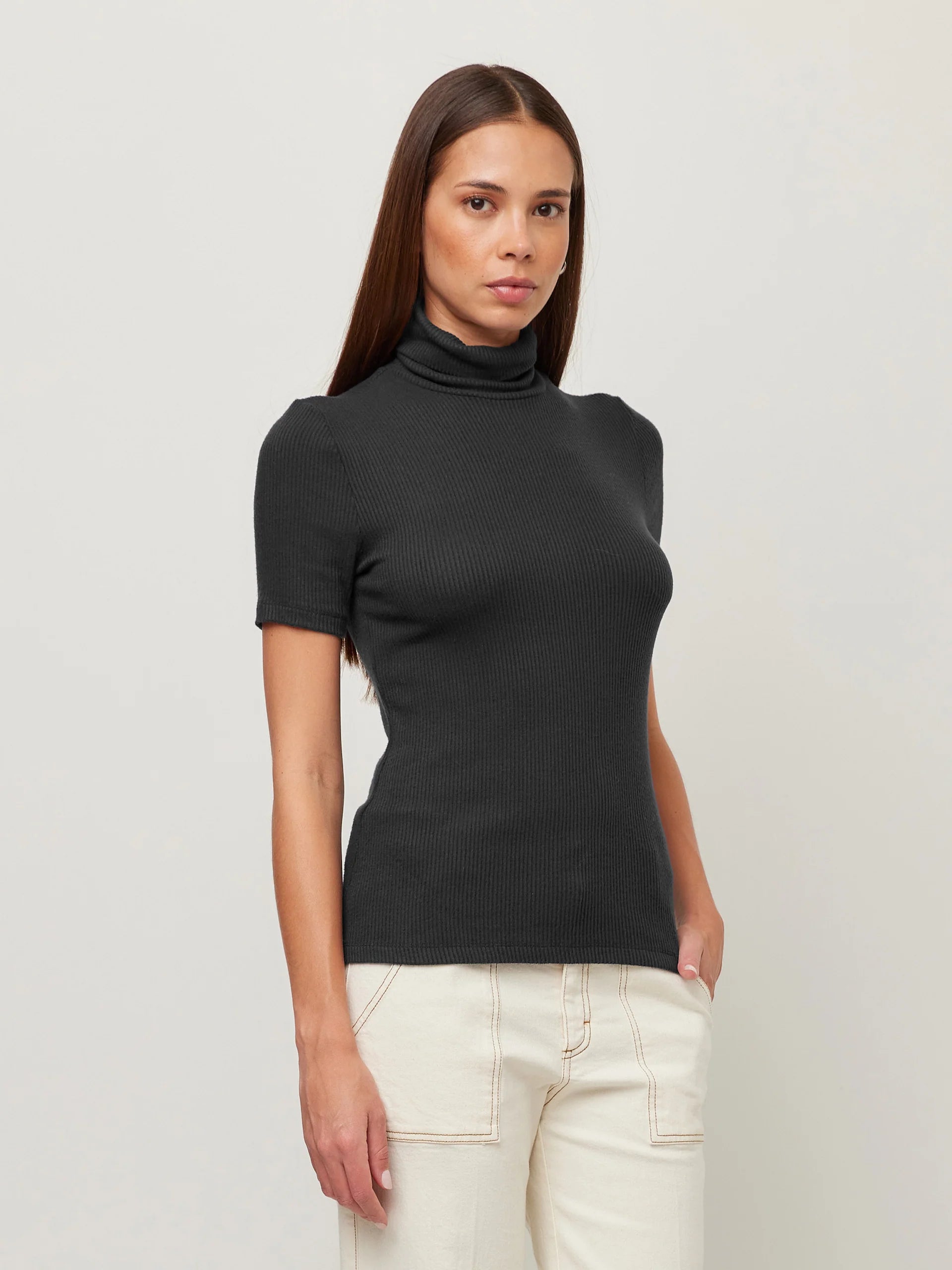 Jane Short Sleeve Turtleneck - Black