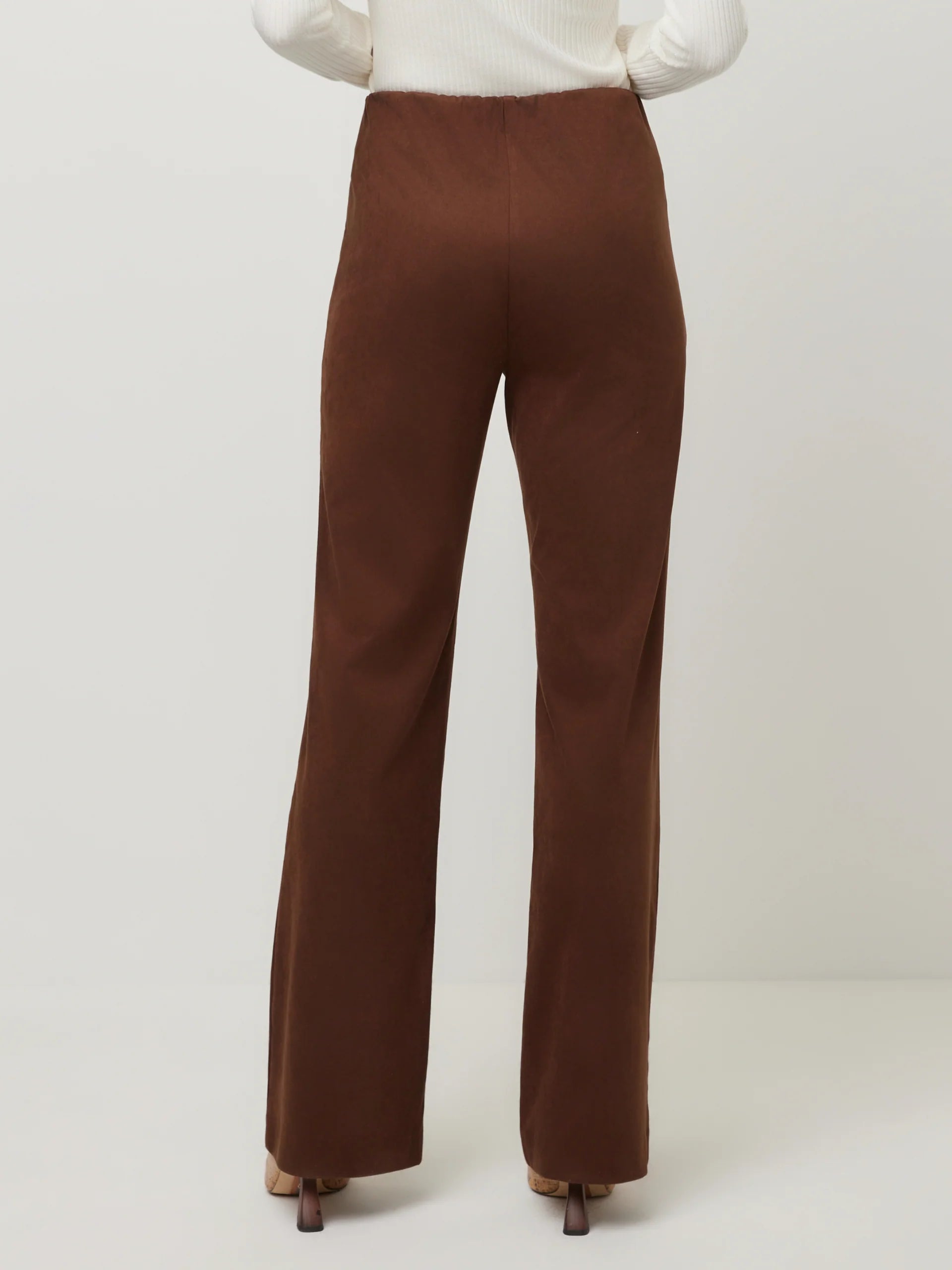 Ellie Faux Suede Bootcut Pants - Wood