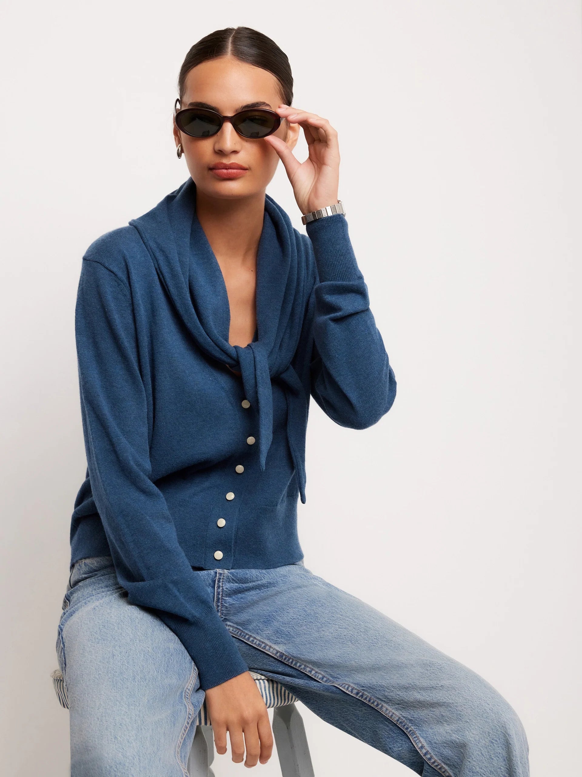 Wren Scarf Cardigan - Blue