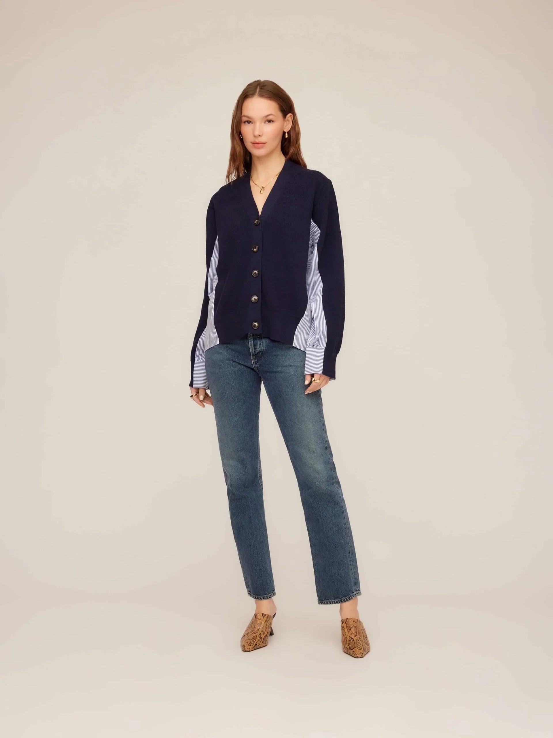 Celine Mixed Media Cardi - Navy