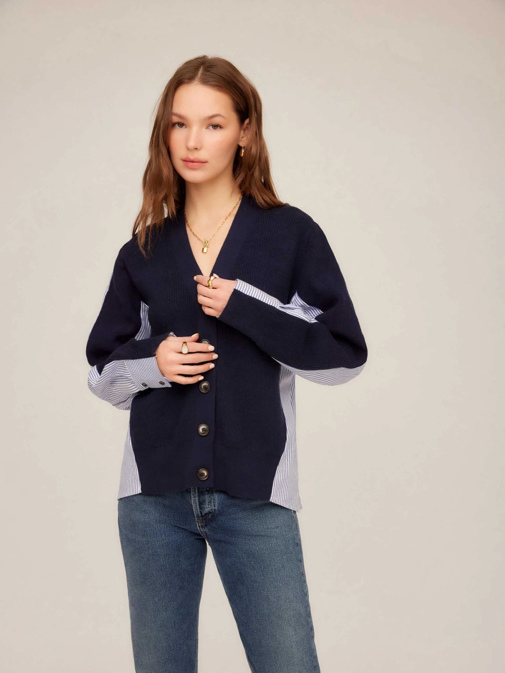 Celine Mixed Media Cardi - Navy