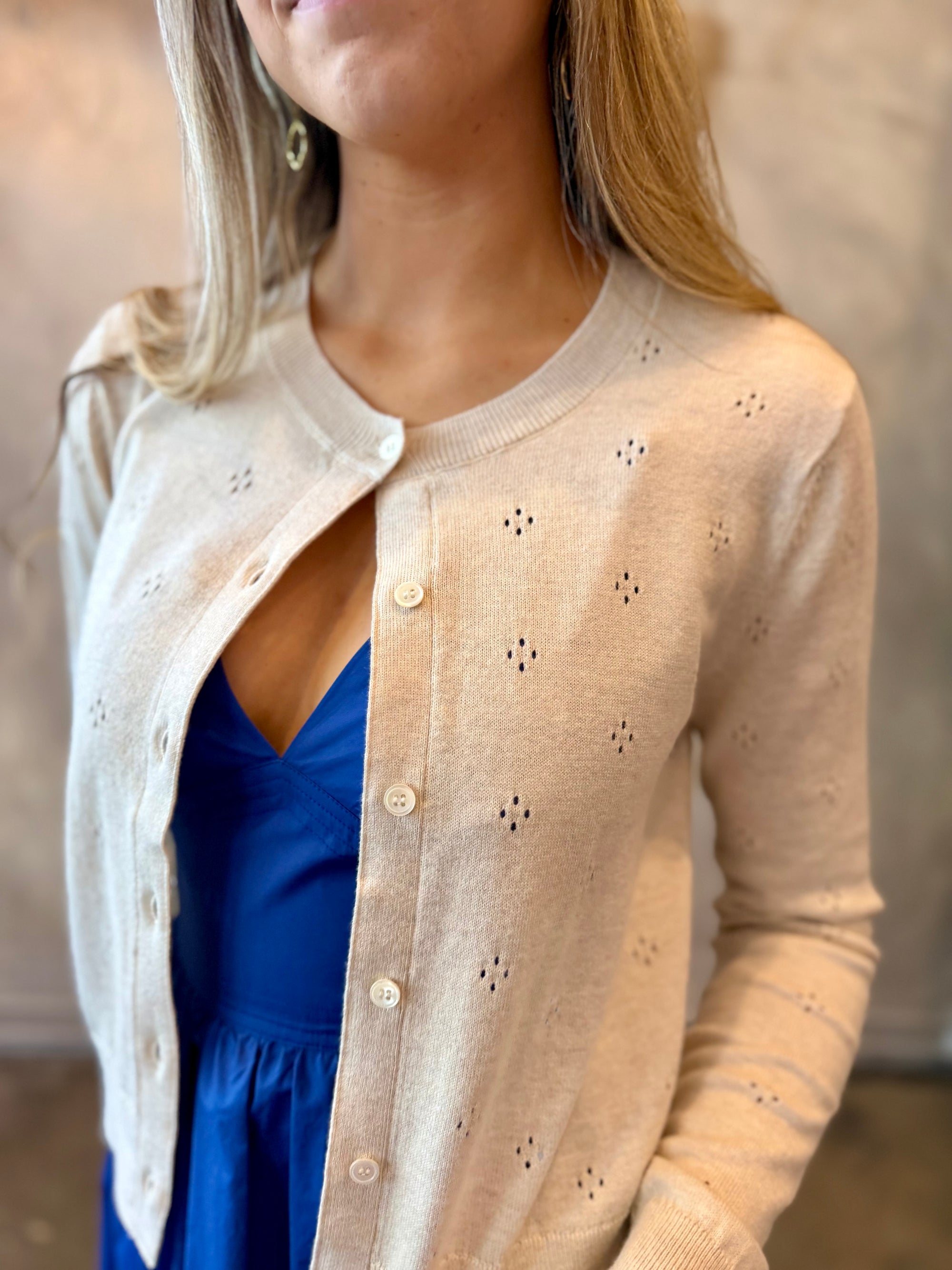 Pointelle Cardigan - Oatmeal