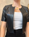 Crop Faux Leather Jacket - Black