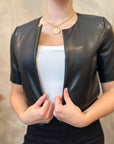 Crop Faux Leather Jacket - Black