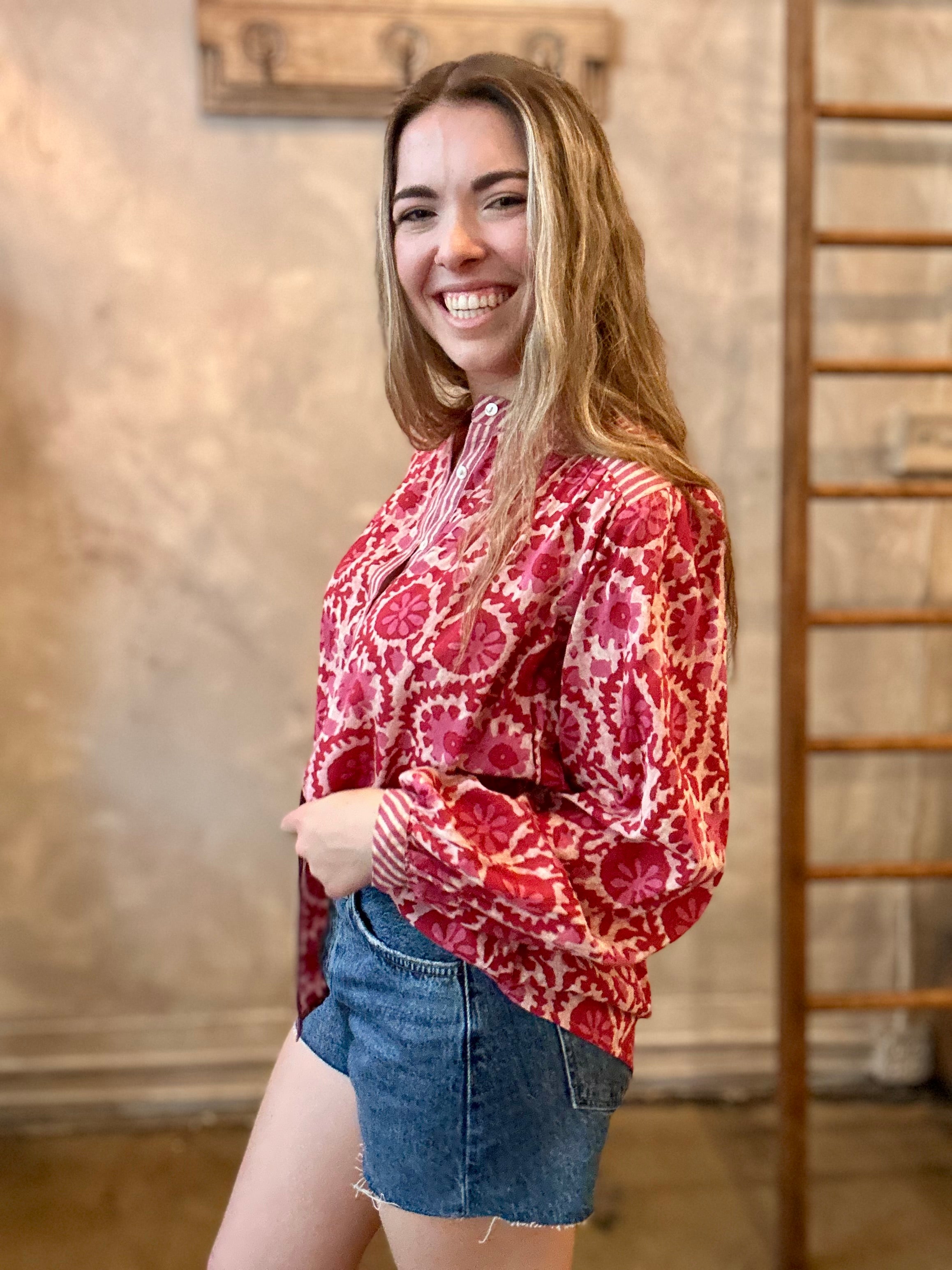 Leandra Blouse - Flamingo Grooves – Terra Cotta Savannah