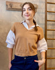 Puff Sleeve Two-fer Vest - Camel