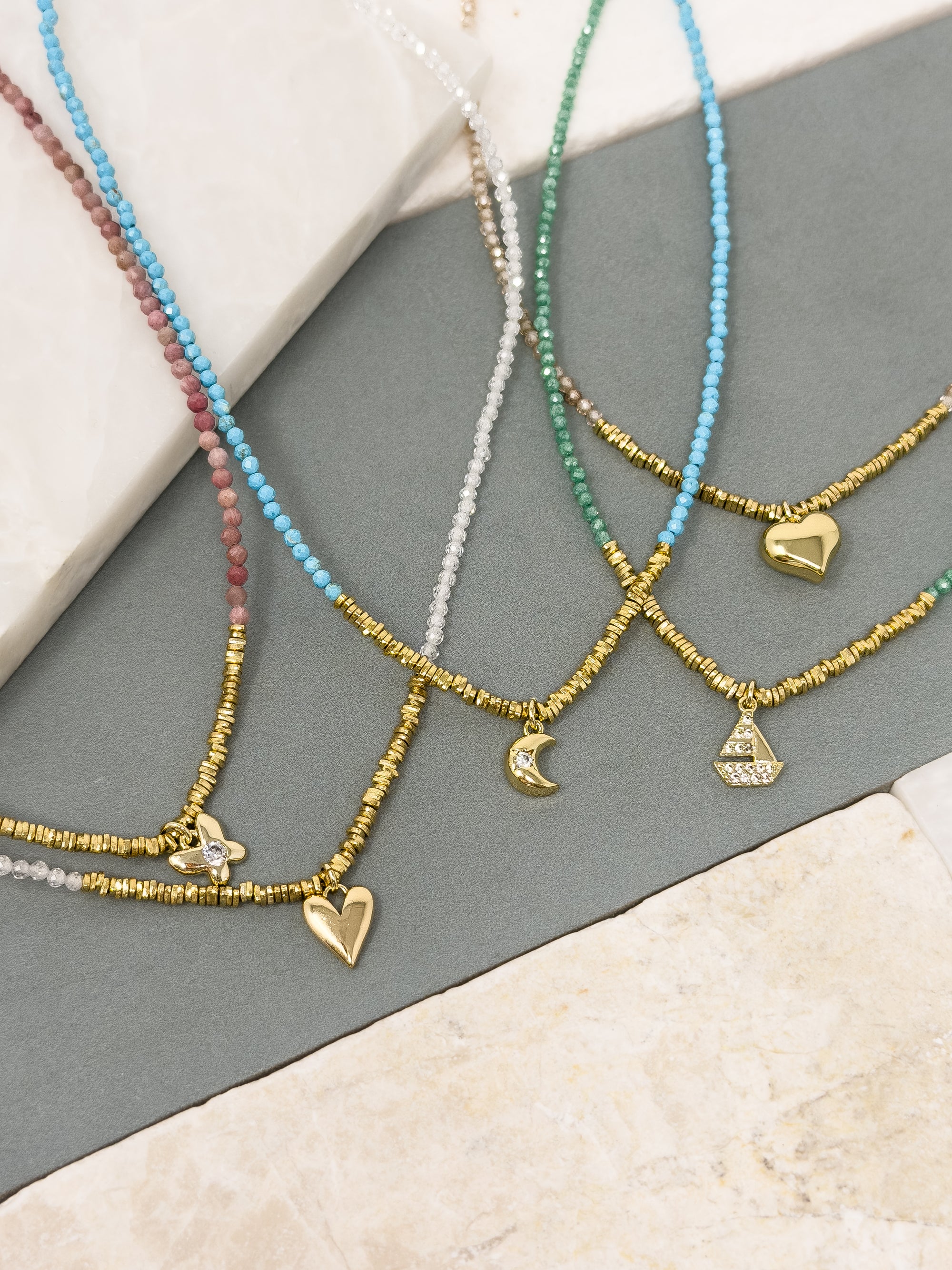 Figgy Clear Bead Necklace &amp; Heart Charm