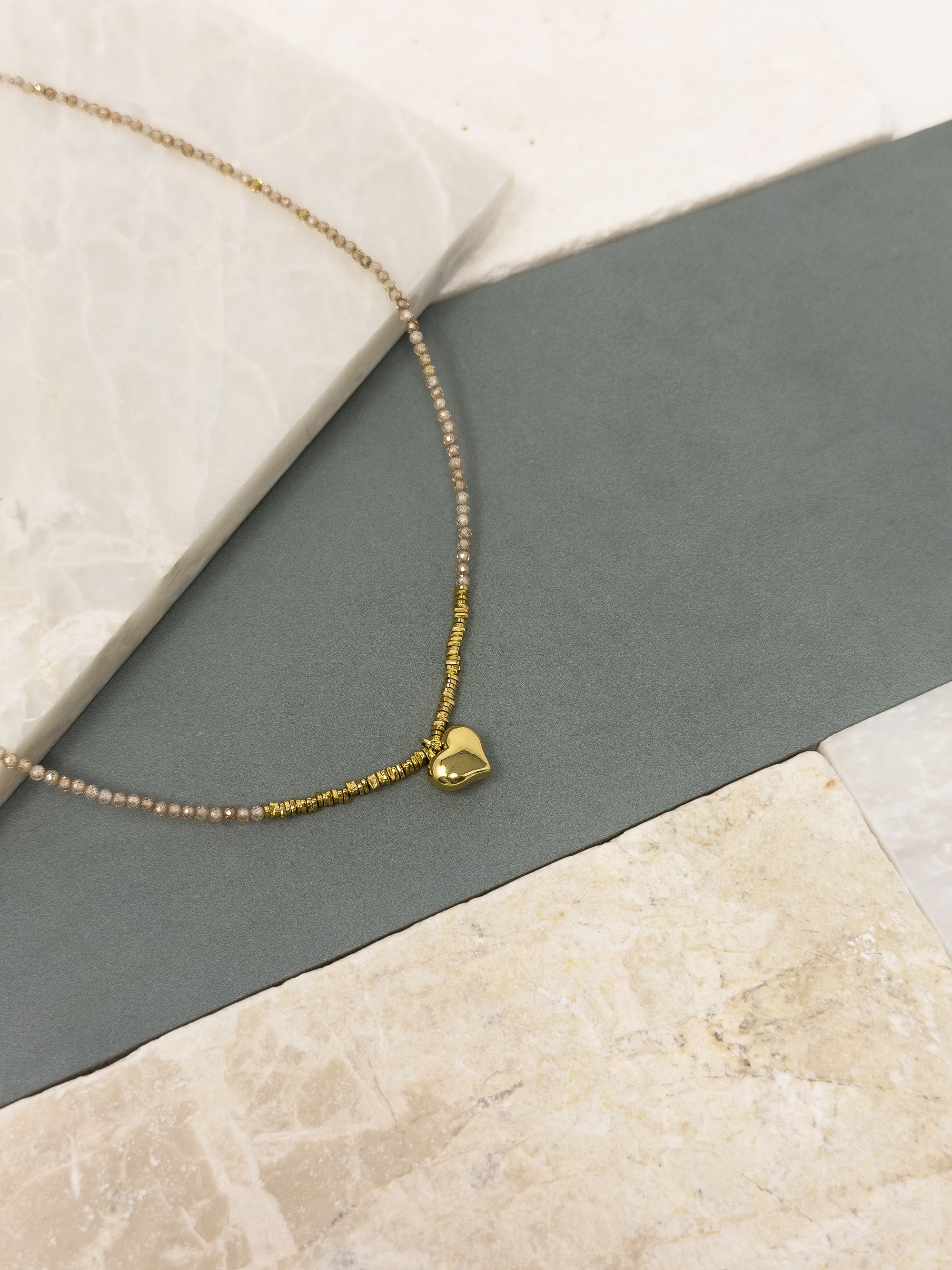 Figgy Blush Bead Necklace &amp; Heart Charm