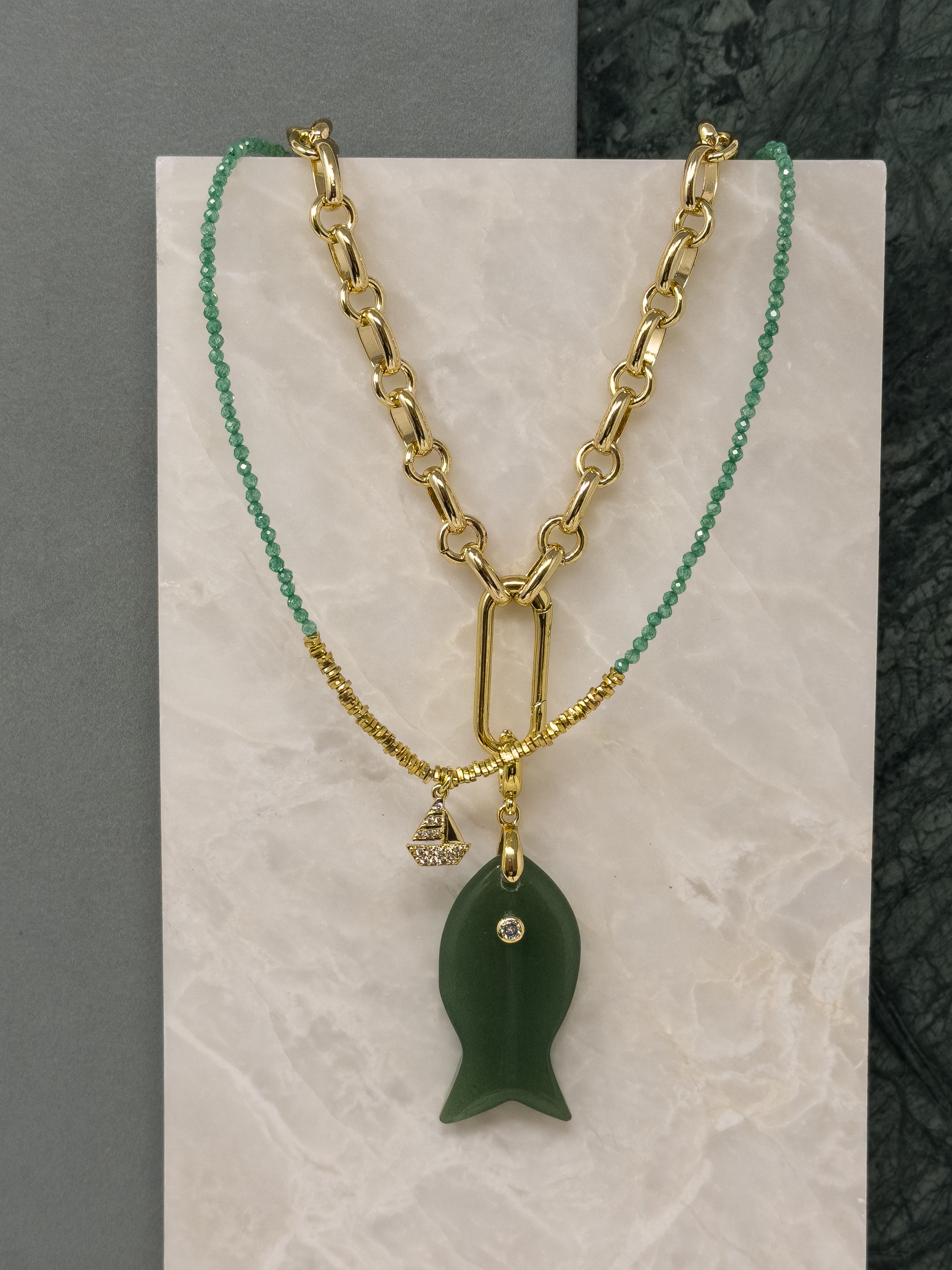 Figgy XL Aventurine Stone Fish Charm