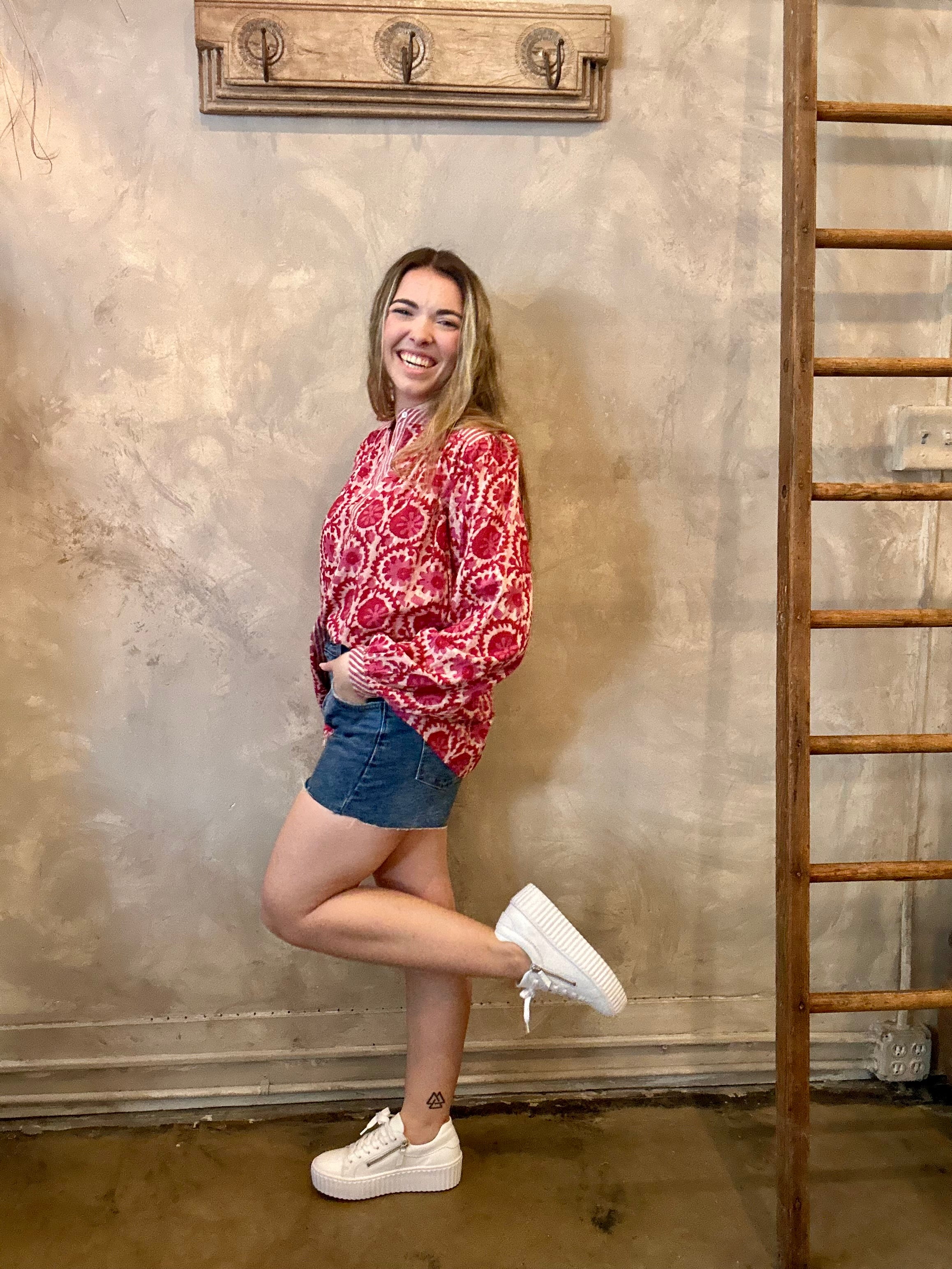 Leandra Blouse - Flamingo Grooves – Terra Cotta Savannah