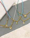 Figgy Green Bead Necklace & Boat Charm