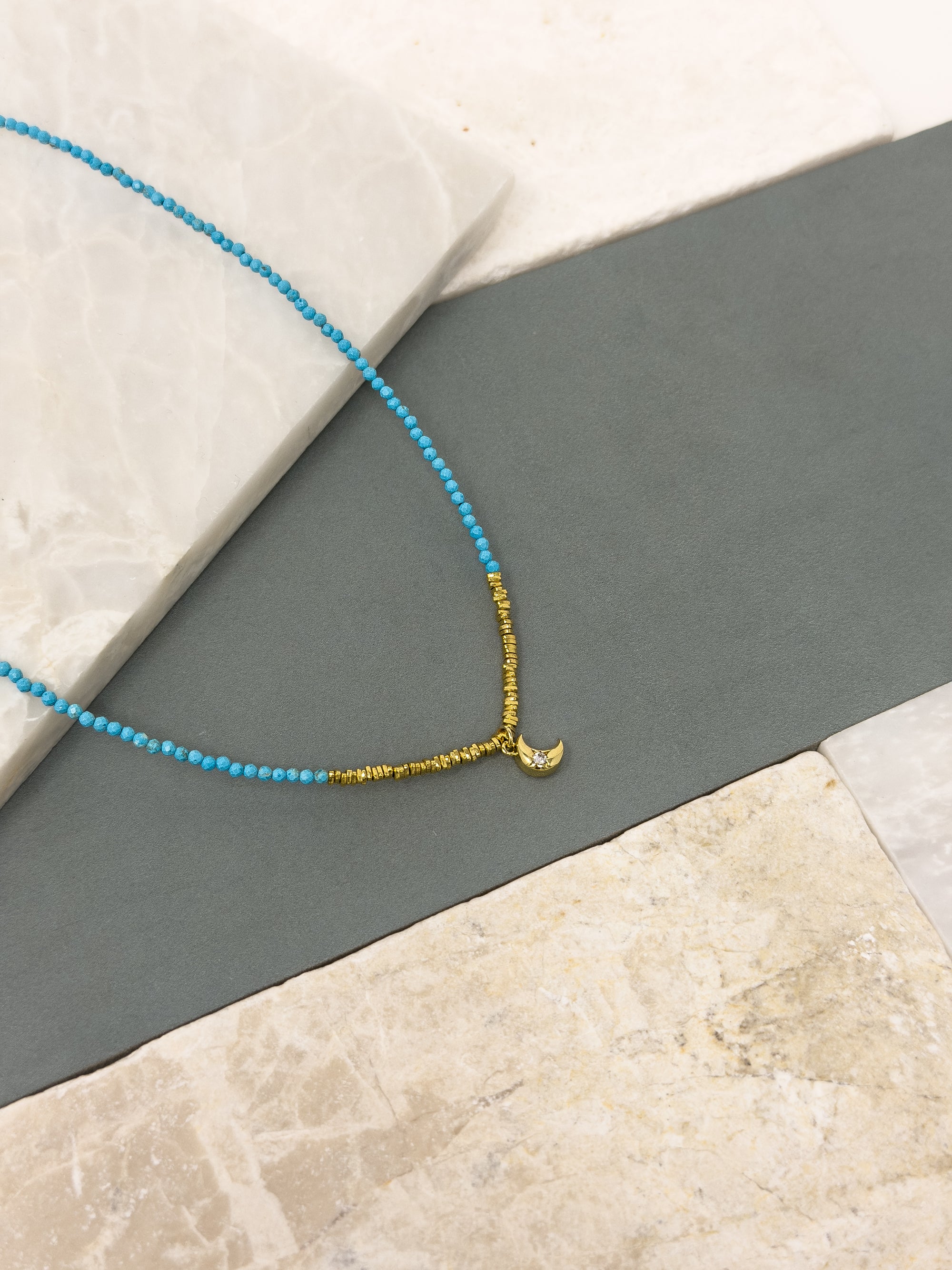 Figgy Beaded Turquoise Necklace &amp; Moon Necklace