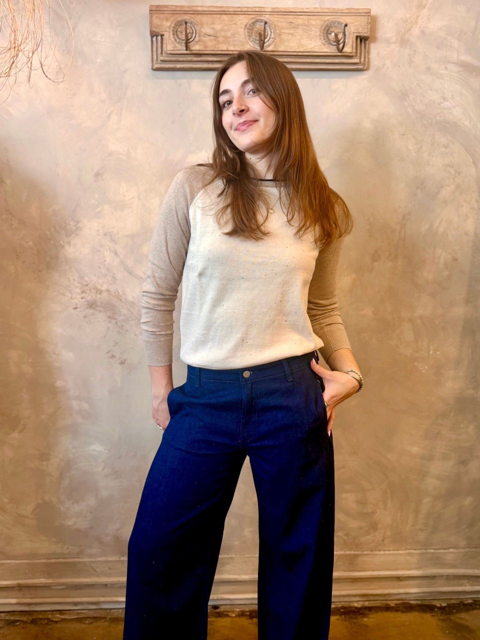 2-Tone Sweater - Cream