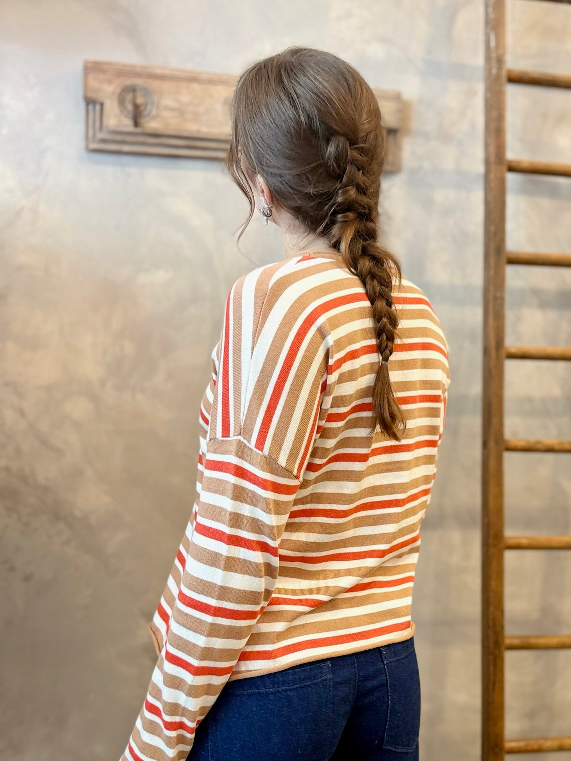 Long Sleeve Striped Sweater - Camel