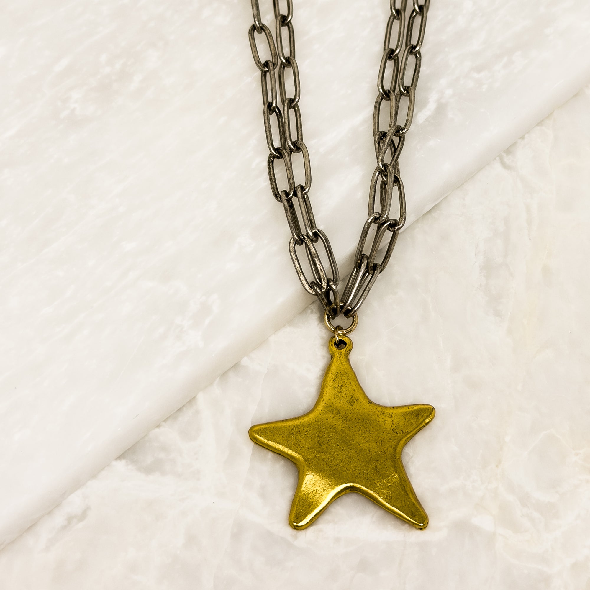 Mixed Metal Star Drop Necklace