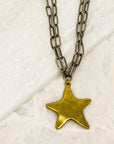 Mixed Metal Star Drop Necklace