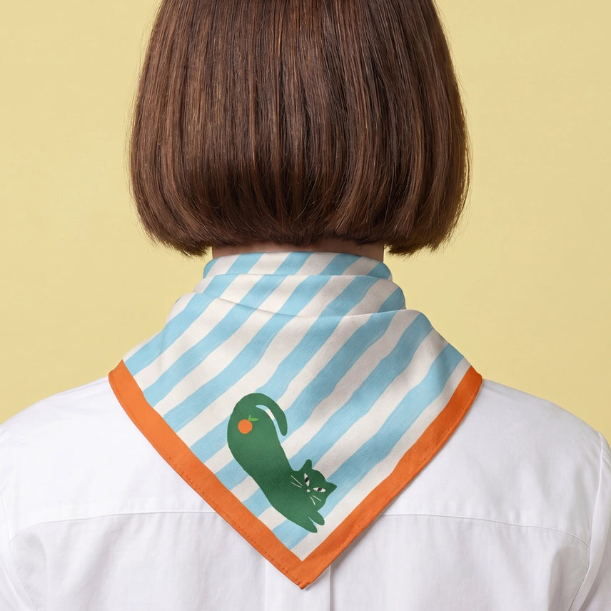 Green Cat Stripe Cotton Bandana