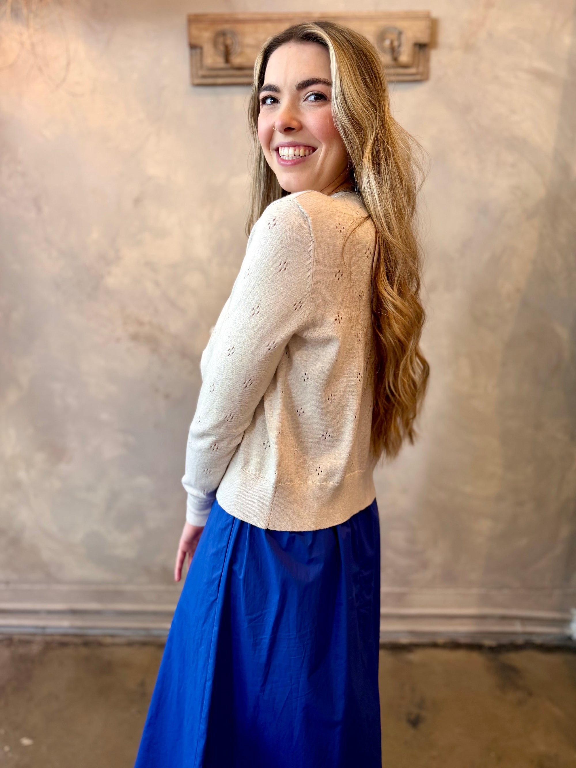 Pointelle Cardigan - Oatmeal