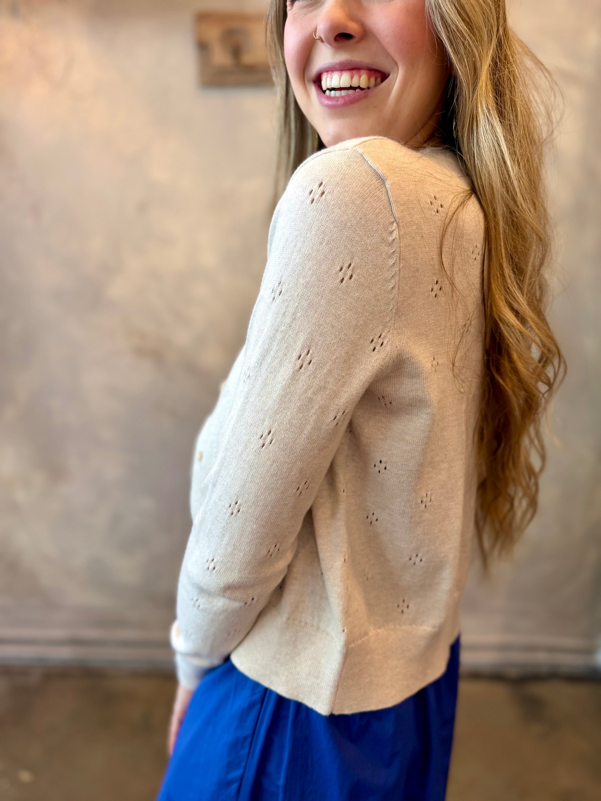 Pointelle Cardigan - Oatmeal