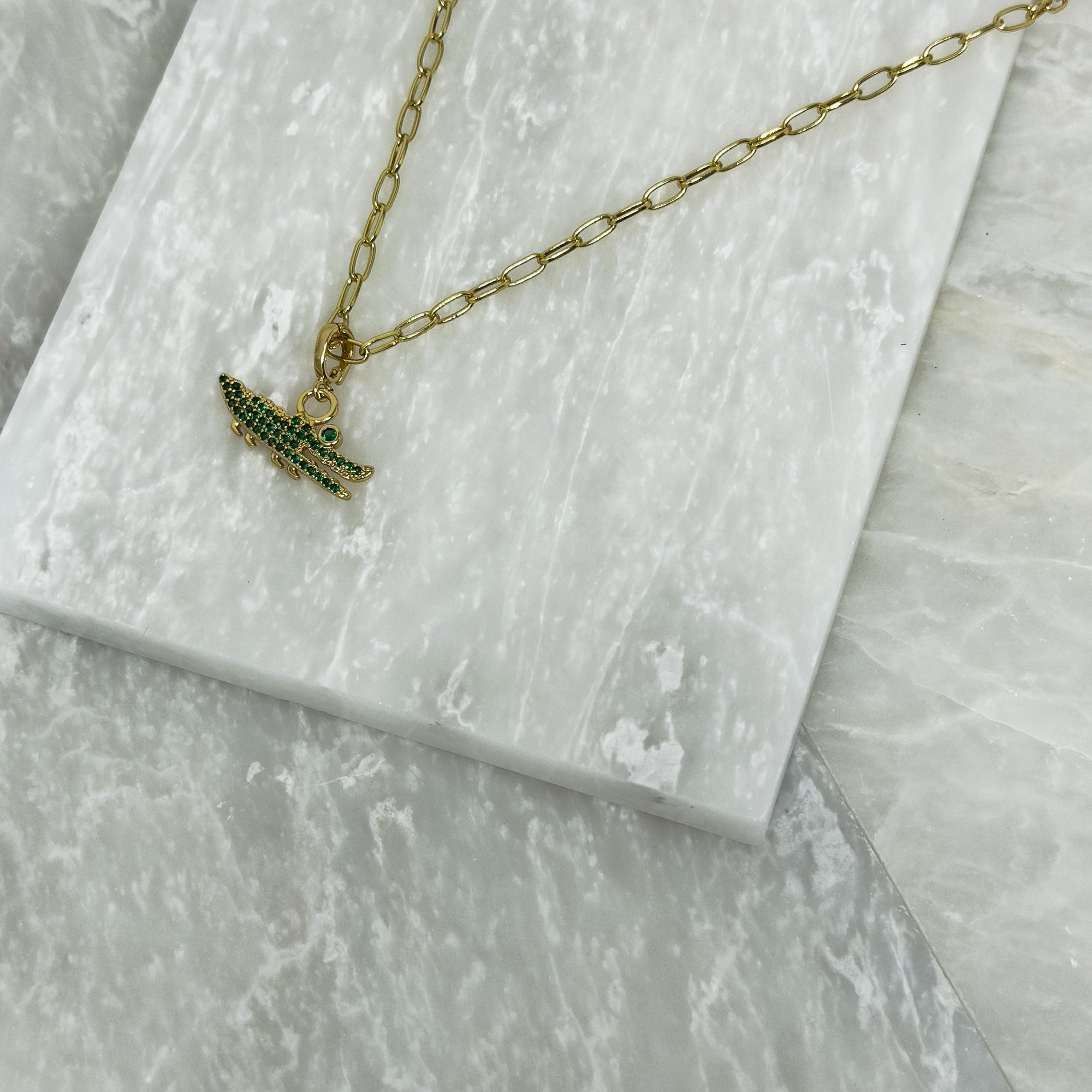 Figgy Emerald CZ Alligator Charm