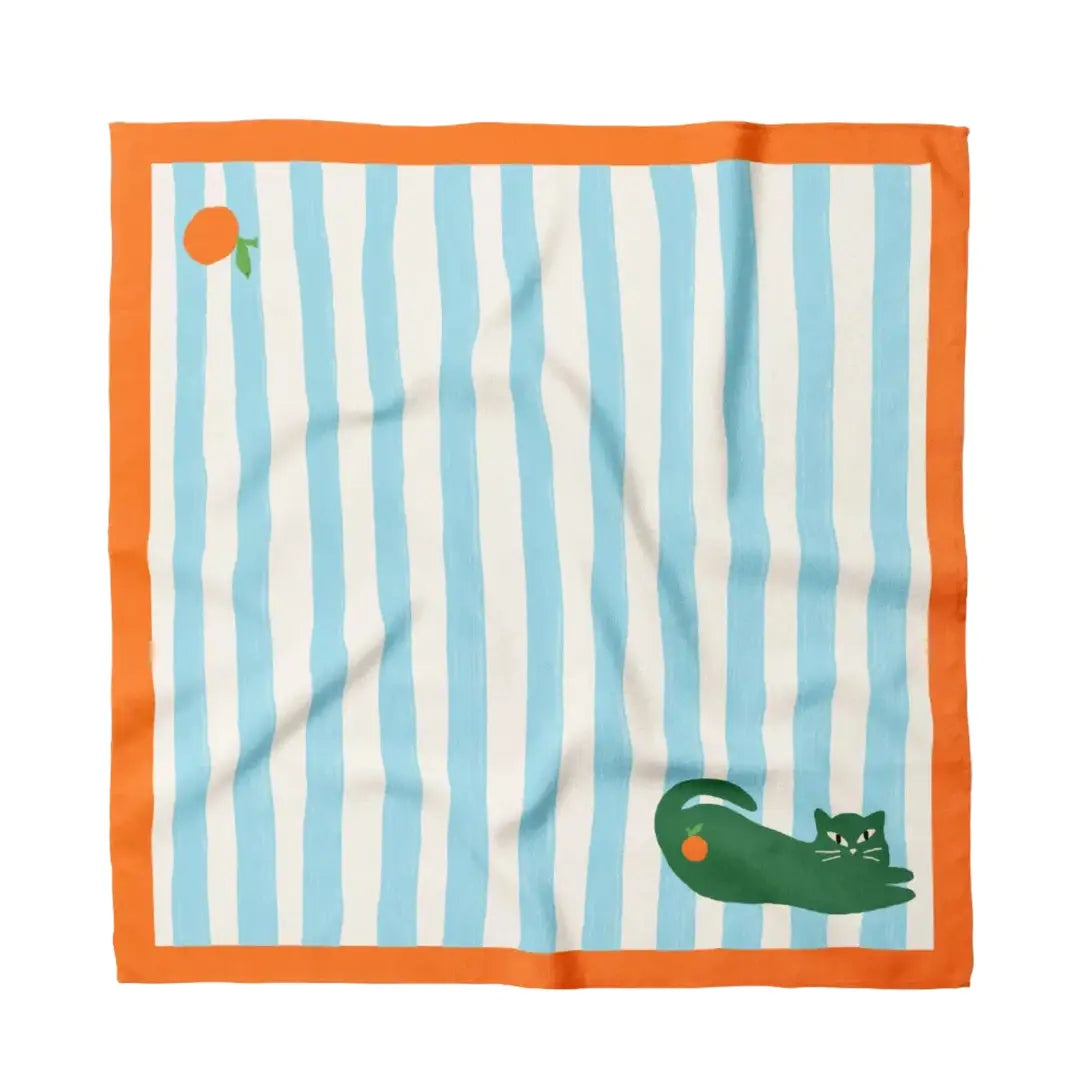 Green Cat Stripe Cotton Bandana