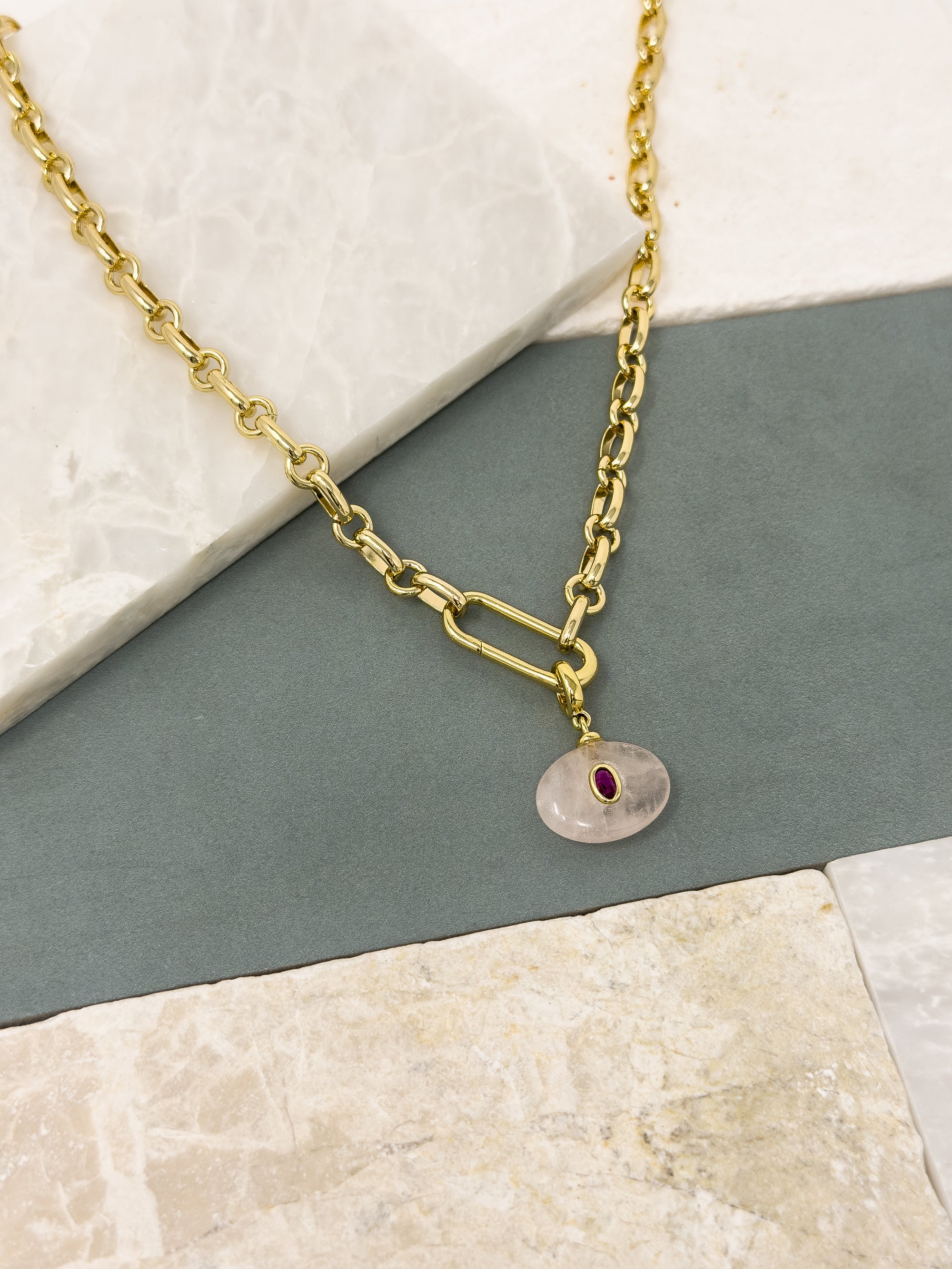 Figgy Rose Quartz Wide Oval Charm