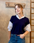 Puff Sleeve Two-fer Vest - Navy