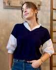 Puff Sleeve Two-fer Vest - Navy