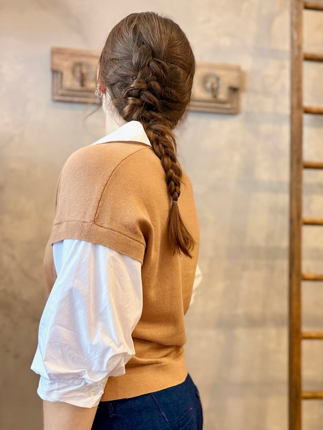 Puff Sleeve Two-fer Vest - Camel