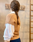 Puff Sleeve Two-fer Vest - Camel