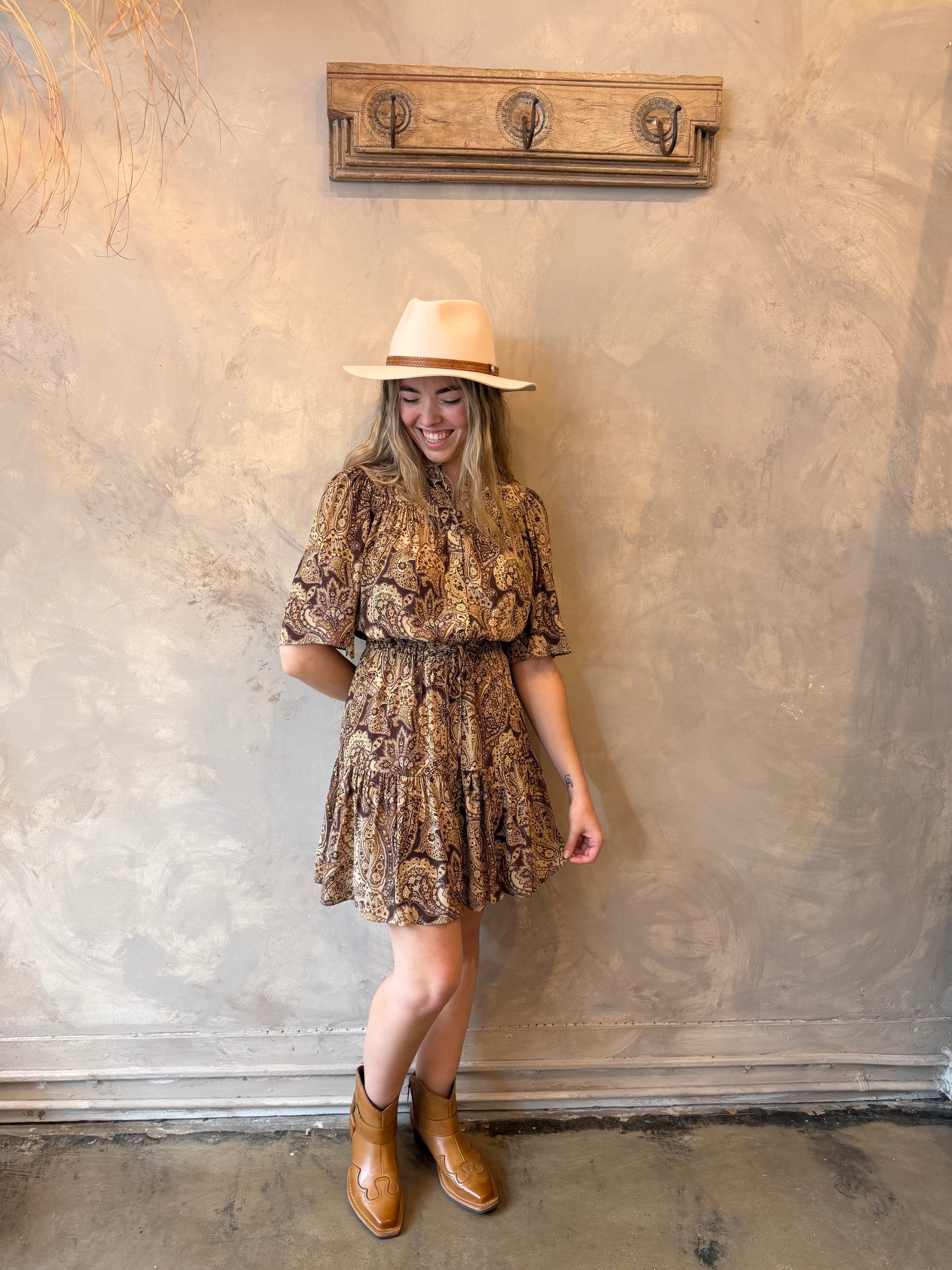 Adelyn Dress - Khaki Paisley