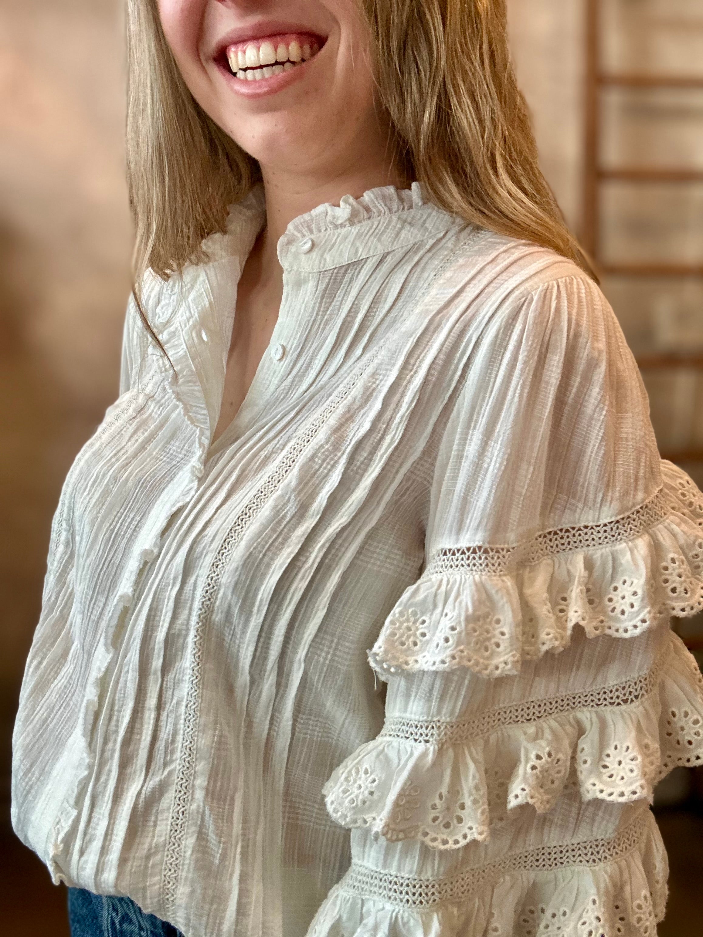 Omara Blouse - Cuban Schiffli – Terra Cotta Savannah