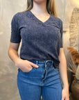 V-Neck Boxy Tee - Licorice