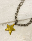 Mixed Metal Star Drop Necklace