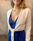 Tie Front Pointelle Cardigan - White