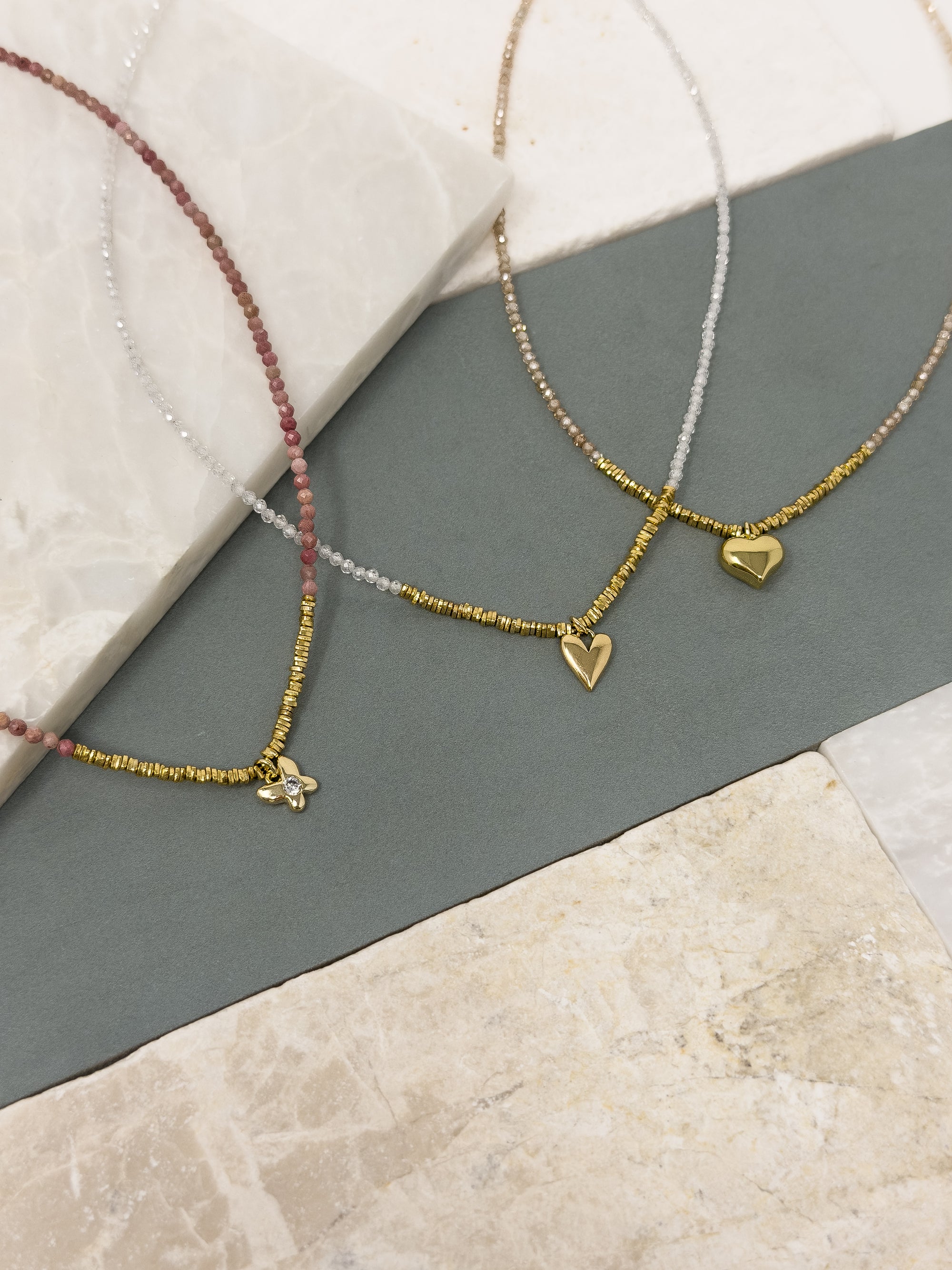 Figgy Clear Bead Necklace &amp; Heart Charm