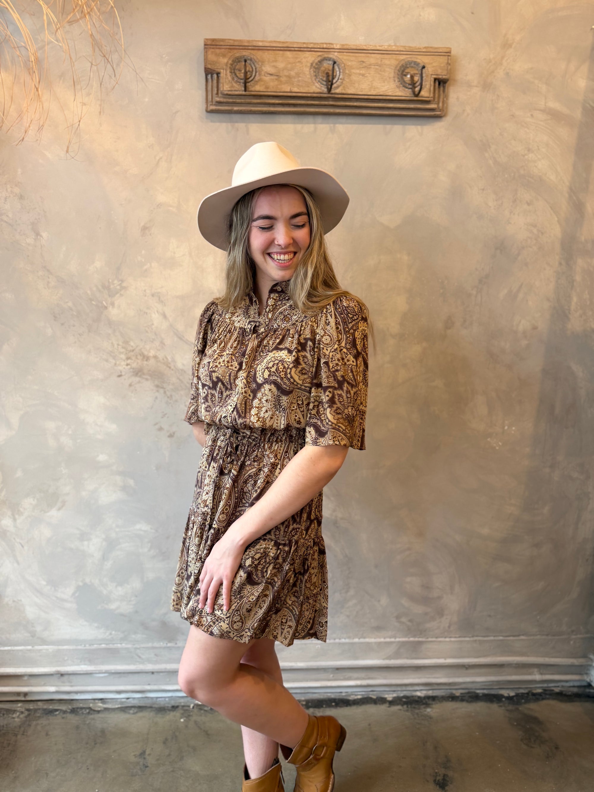 Adelyn Dress - Khaki Paisley