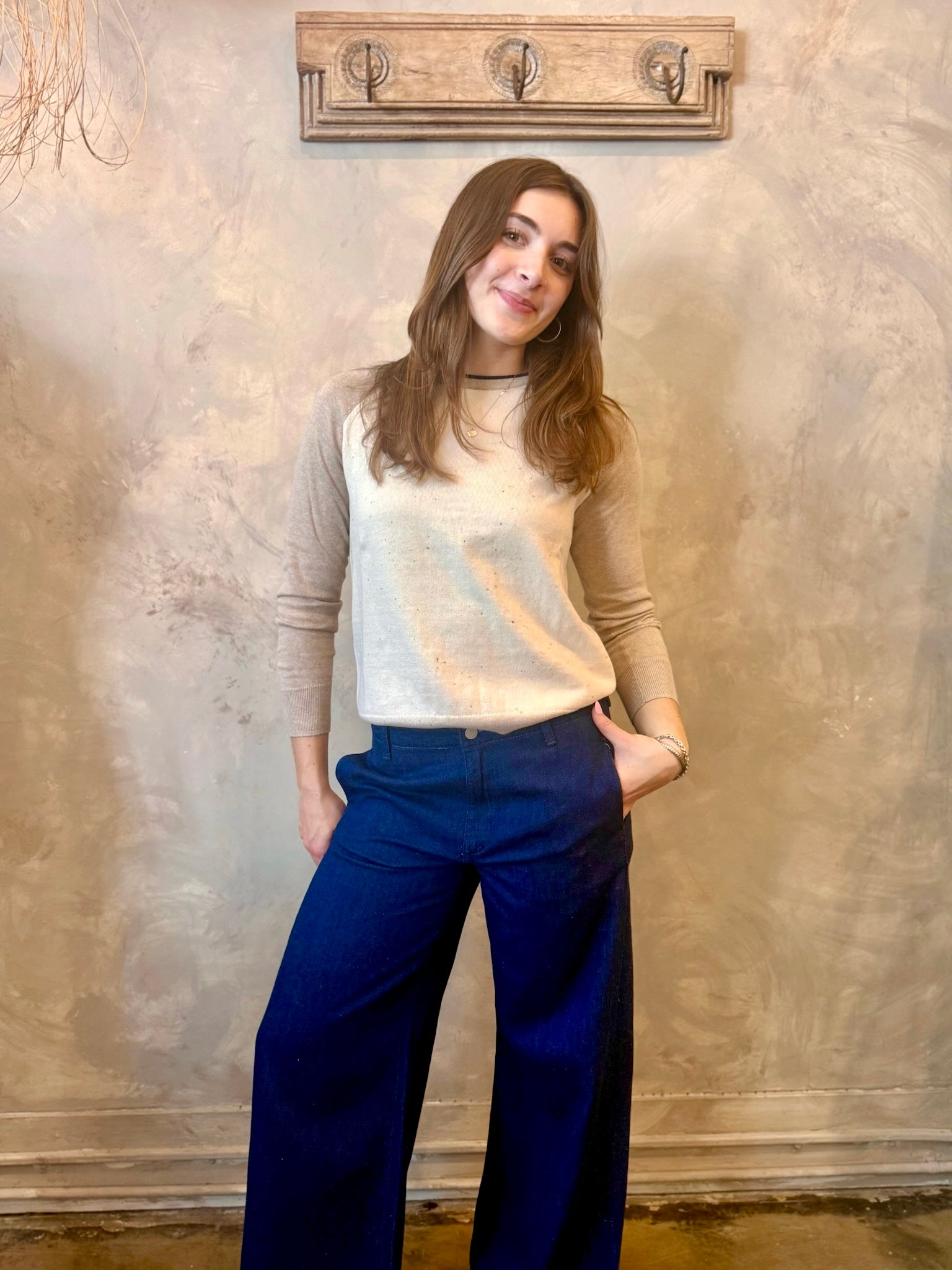 2-Tone Sweater - Cream