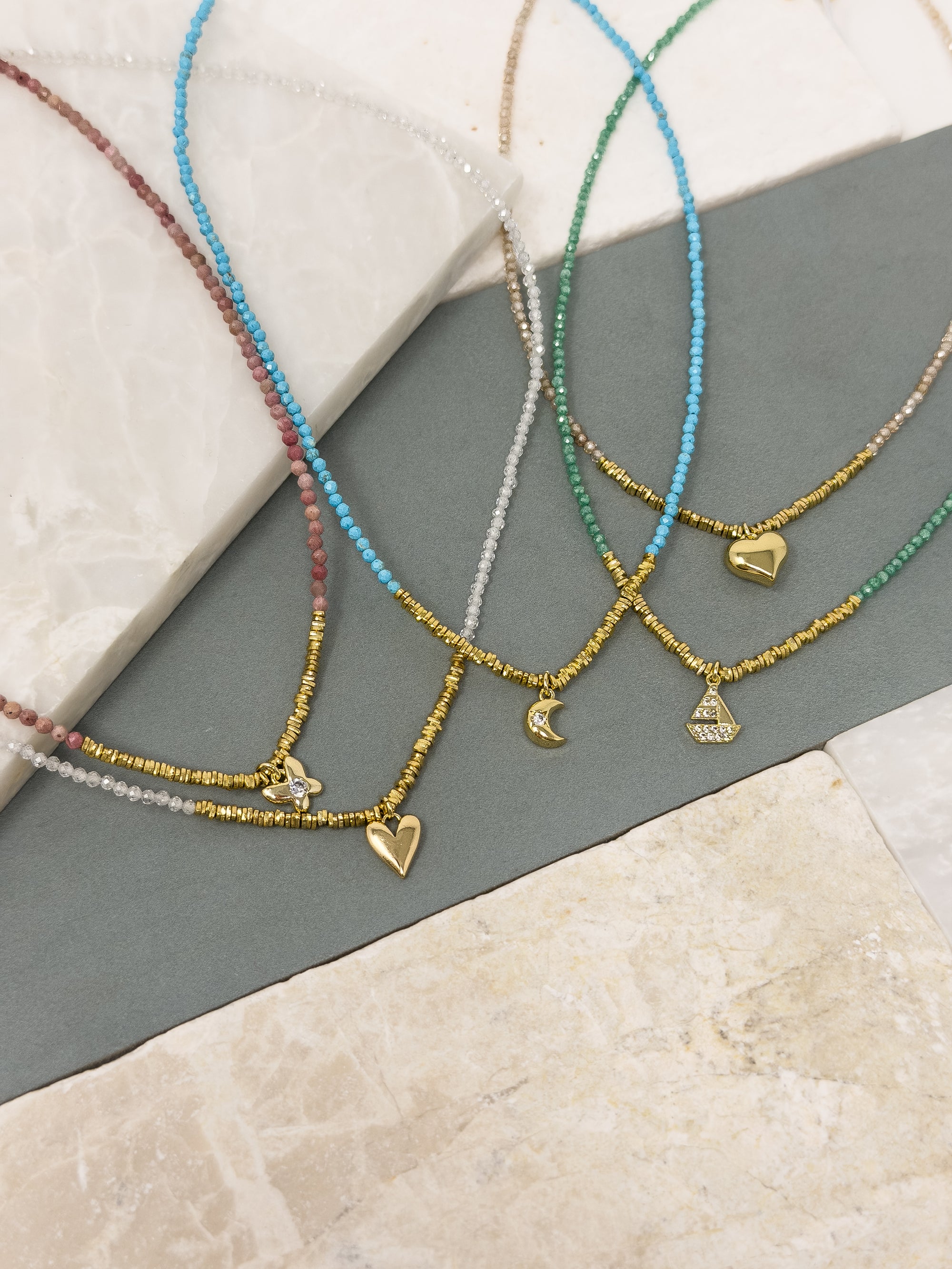 Figgy Blush Bead Necklace &amp; Heart Charm