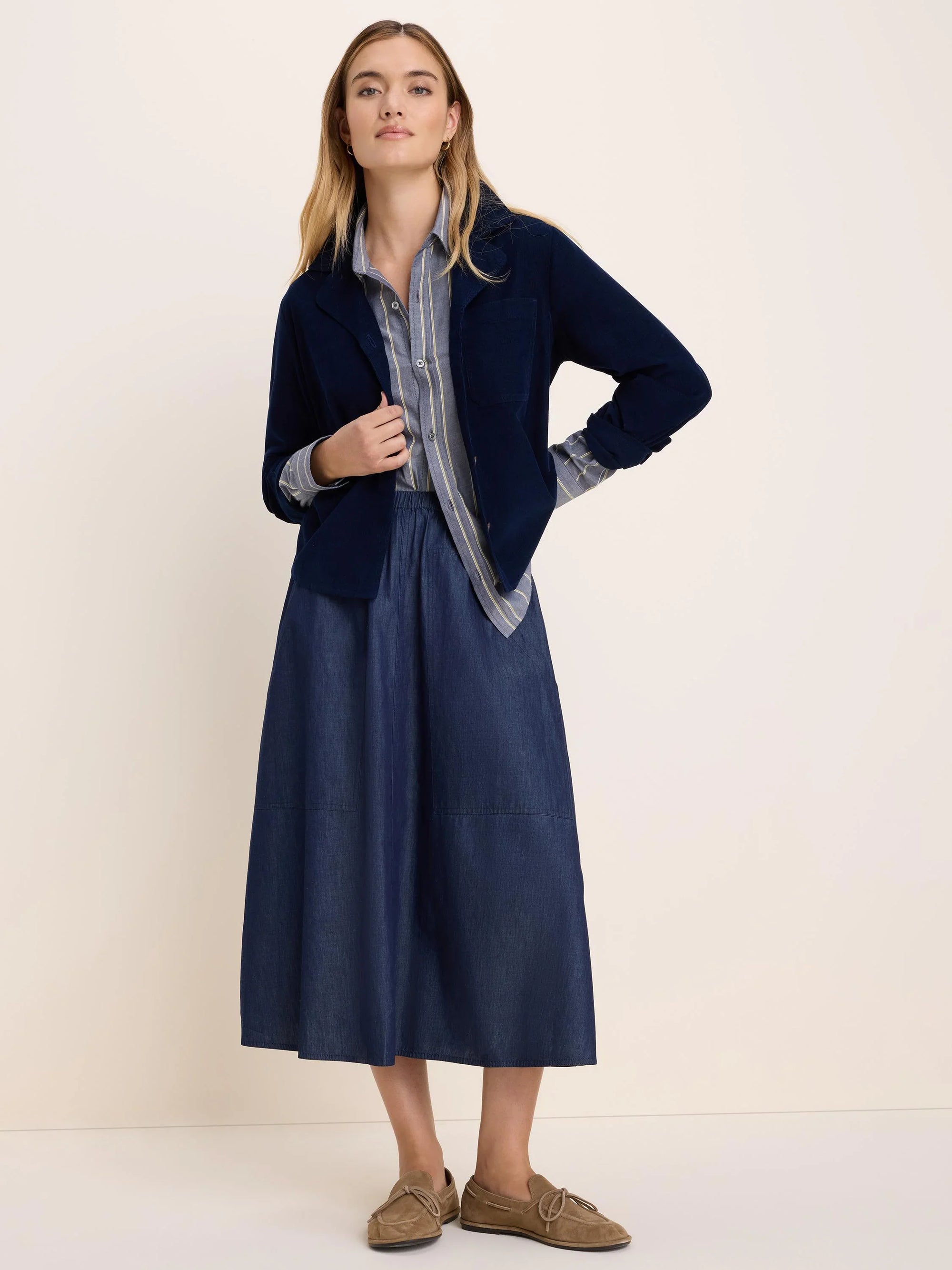 Drapey Denim Cargo Skirt - Dark Wash