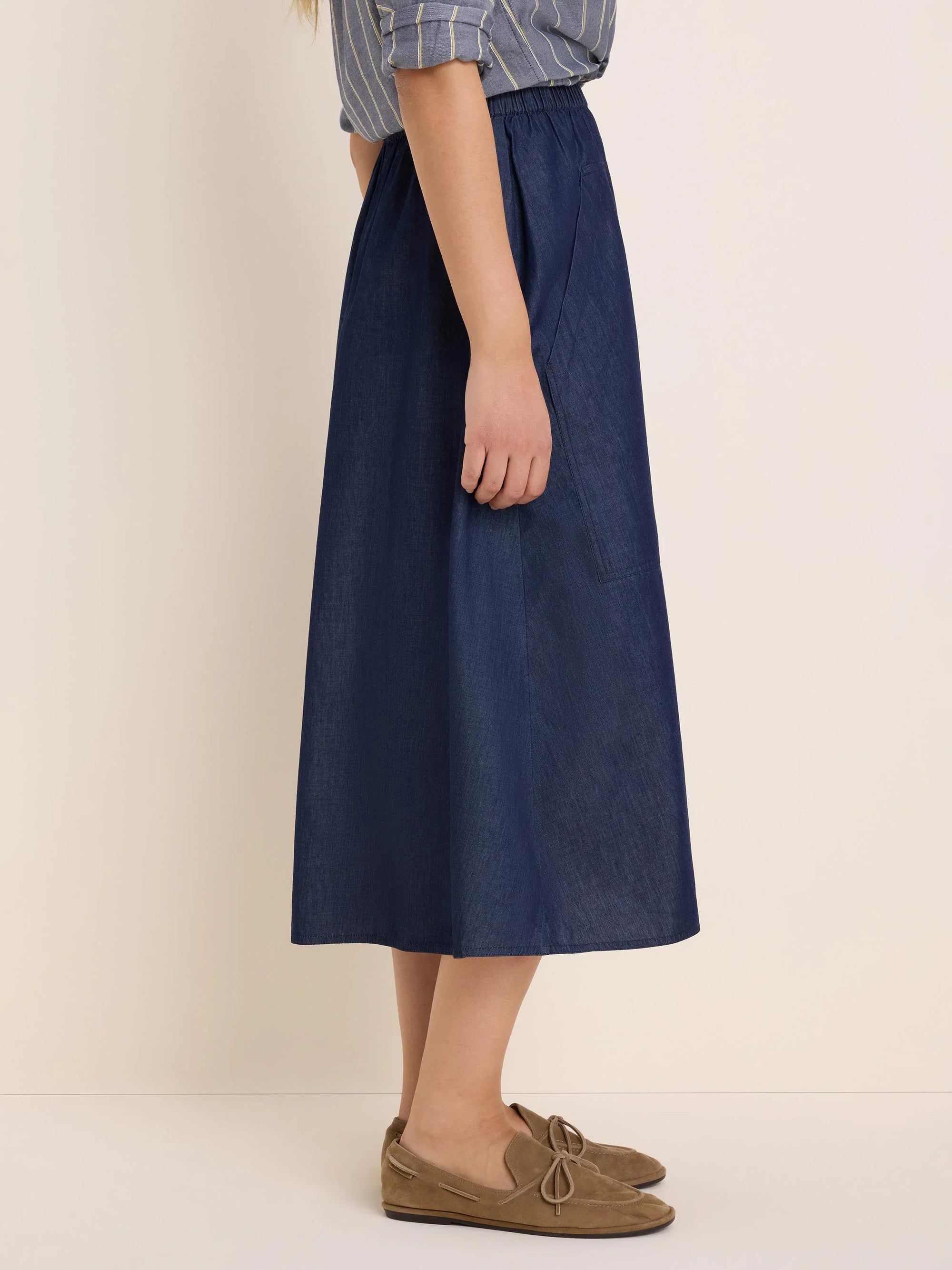 Drapey Denim Cargo Skirt - Dark Wash