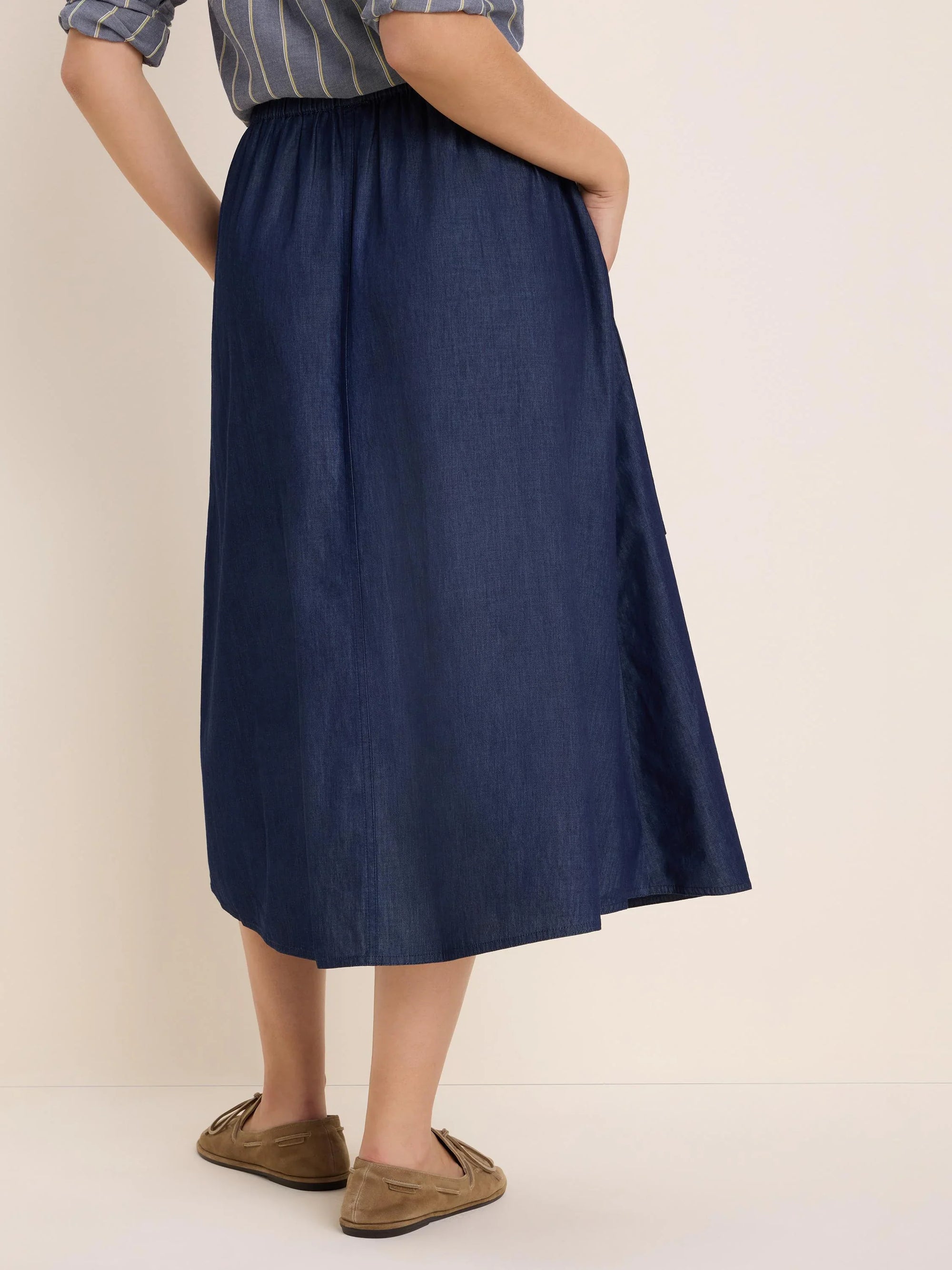 Drapey Denim Cargo Skirt - Dark Wash