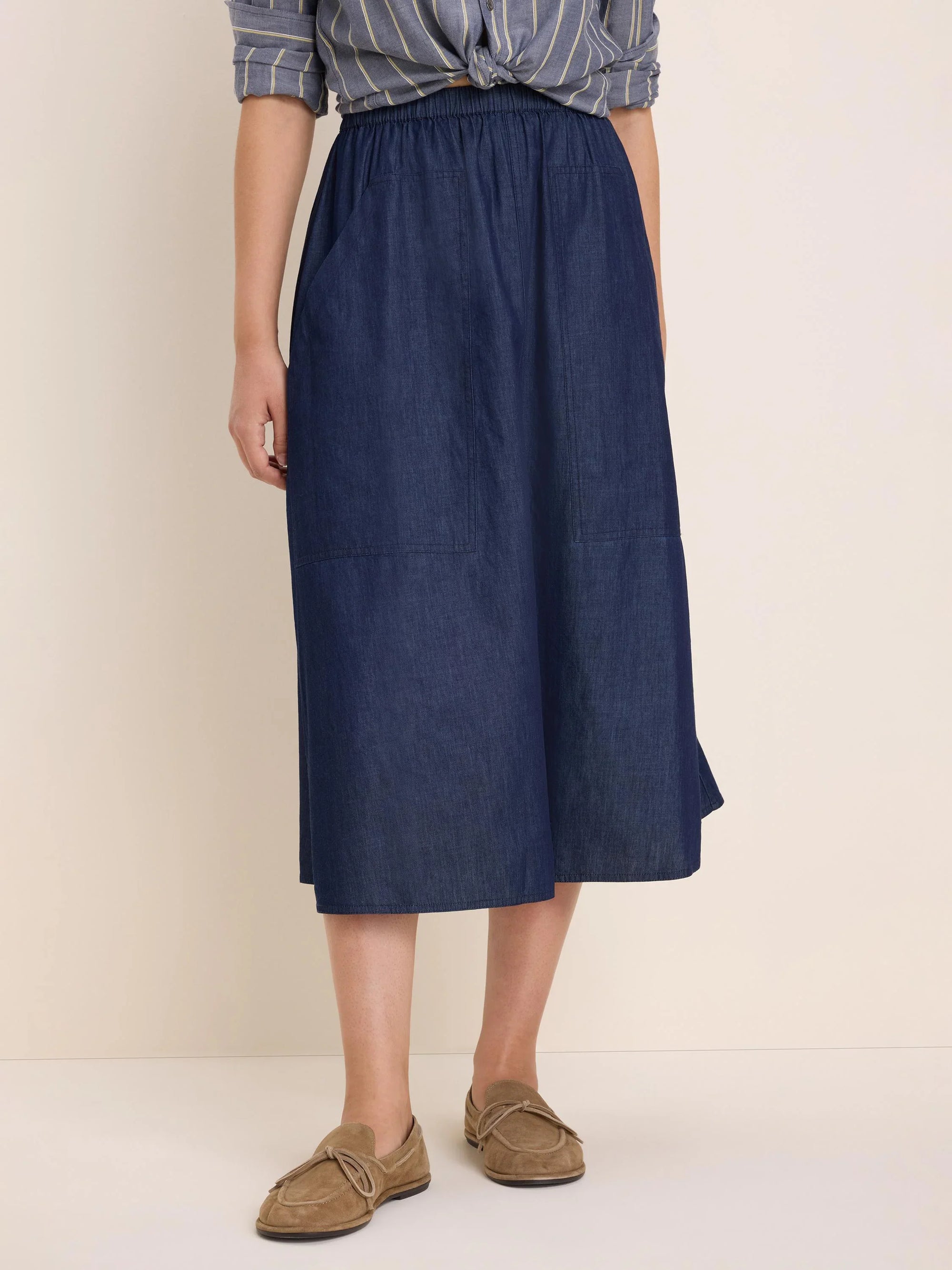 Drapey Denim Cargo Skirt - Dark Wash